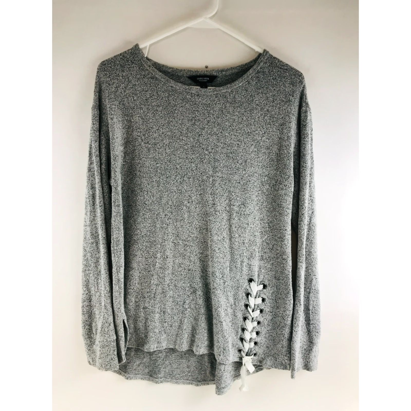 Vintage Simply Vera Vera Wang Sweater Women's Small Gray Black Oversized Tie Front Size S / US 4 / IT 40 - 2 Thumbnail