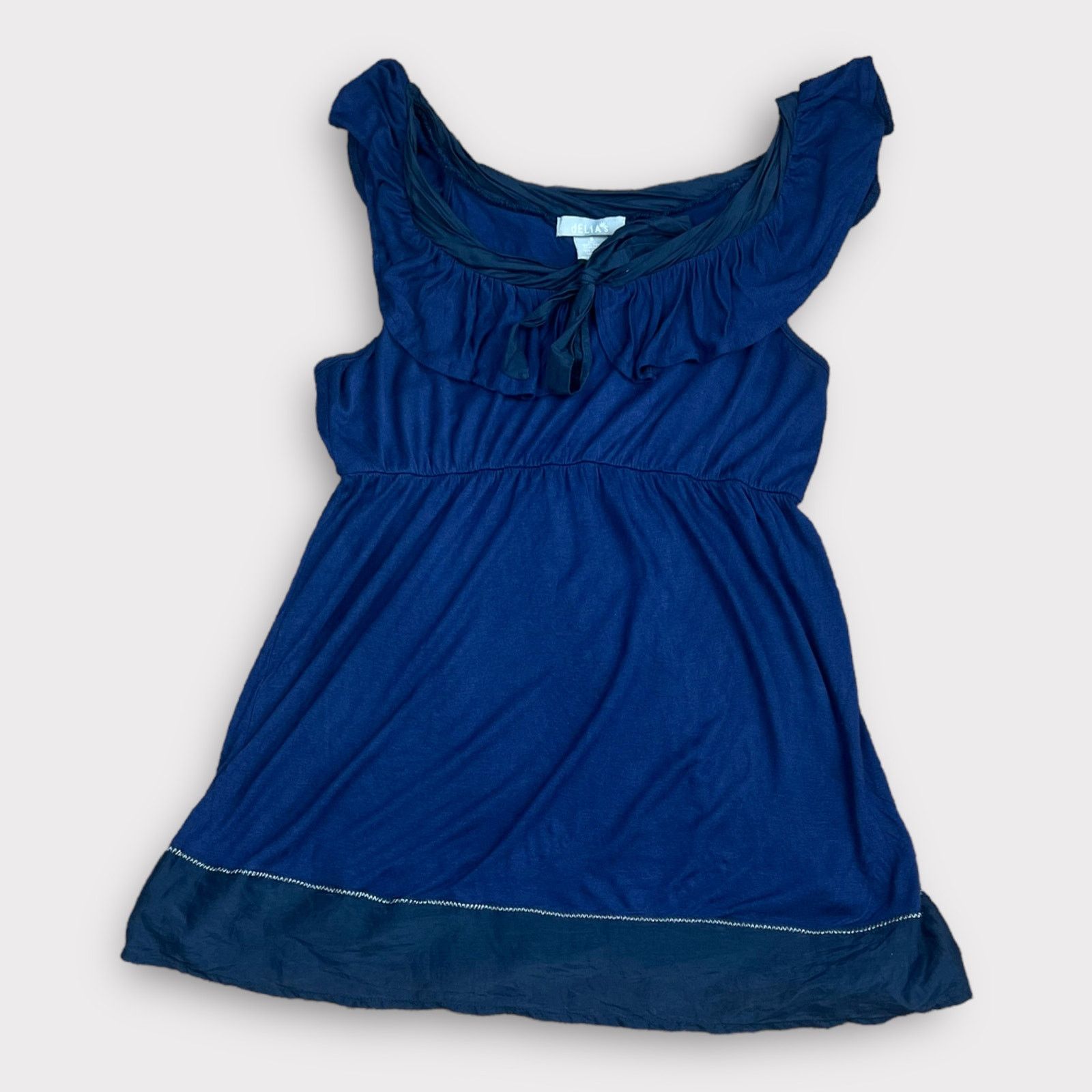 Vintage Delia Vintage Y2K Boho Empire Waist Navy Silk Blend Top Size S / US 4 / IT 40 - 2 Thumbnail