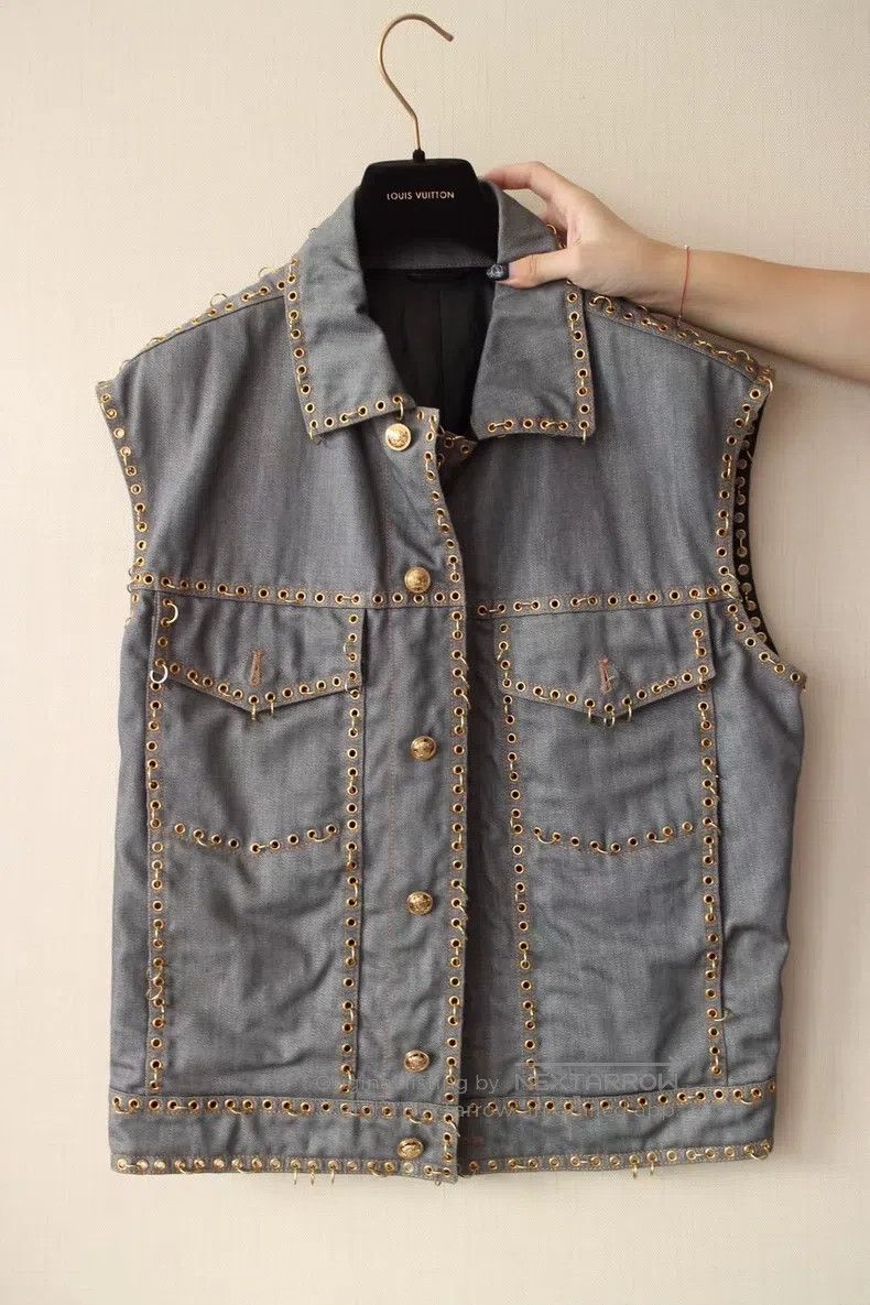 Versace Versace Denim leather vest jacket Size US S / EU 44-46 / 1 - 1 Thumbnail