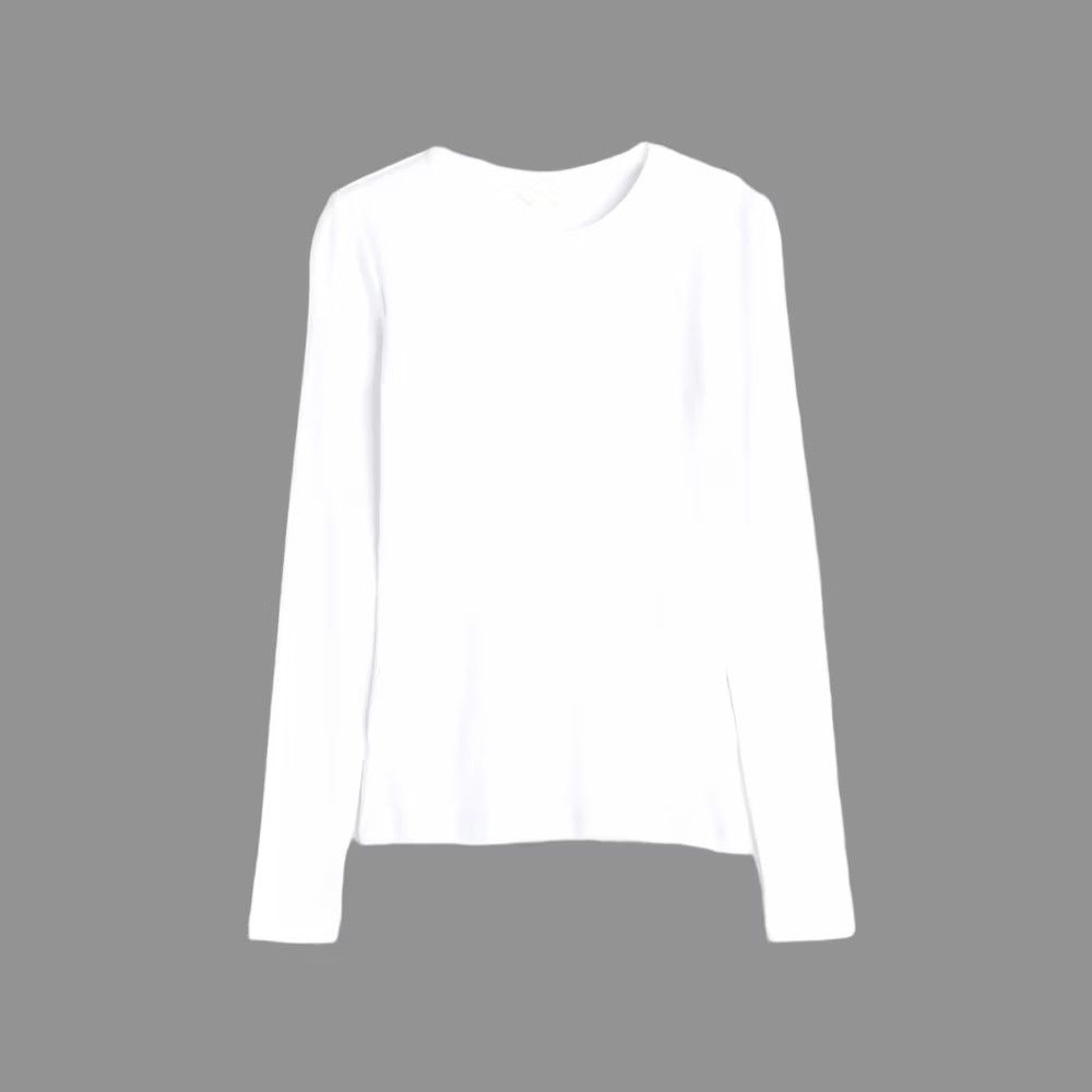 H&M H&M Ribbed Cotton Top Long Sleeve Large White Women T-Shirt L Regular Cotton Size L / US 10 / IT 46 - 1 Thumbnail