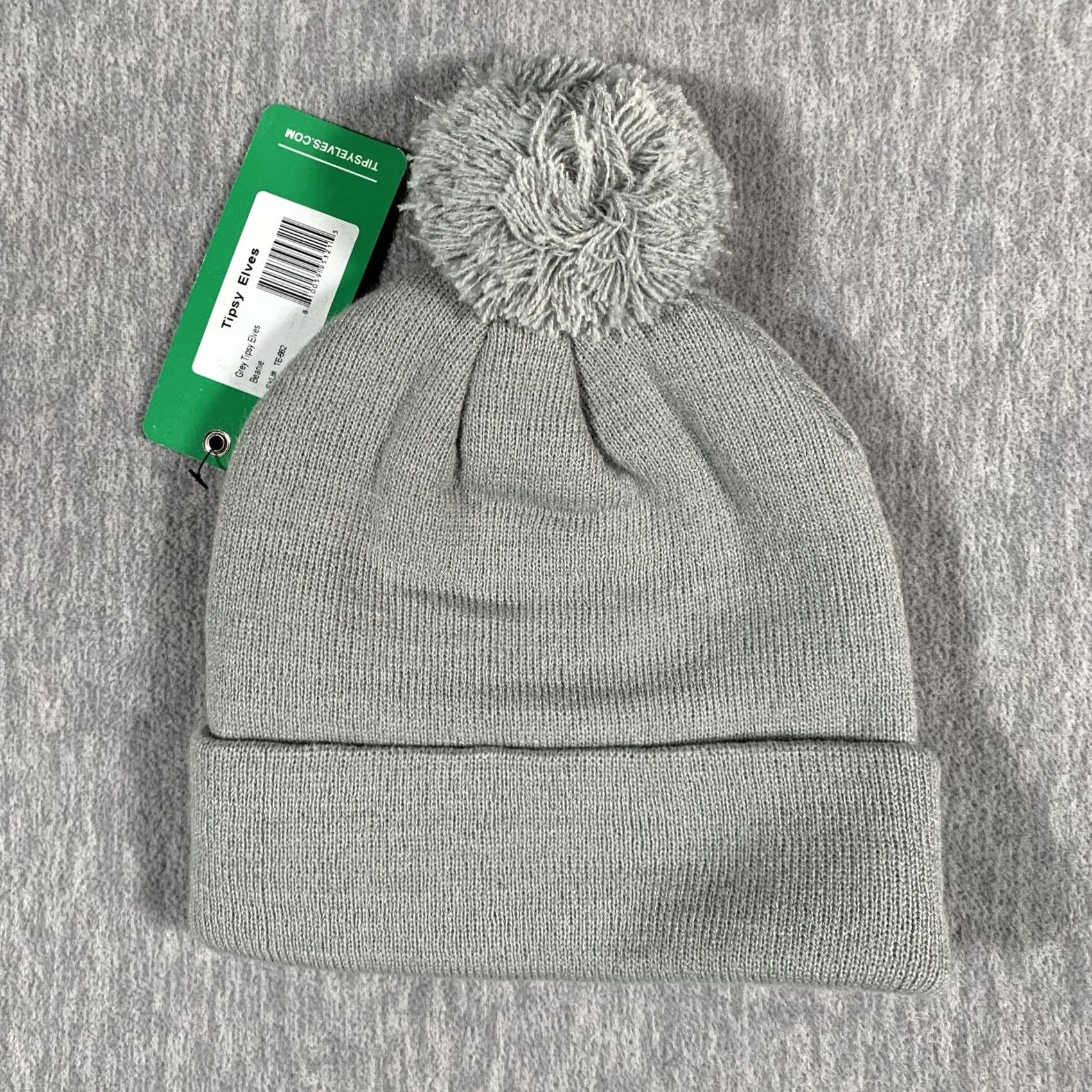 Vintage Tipsy Elves Hat Beanie Grey Knit Pom Pom Cuffed Winter Warm One Size Mens Size ONE SIZE - 3 Thumbnail