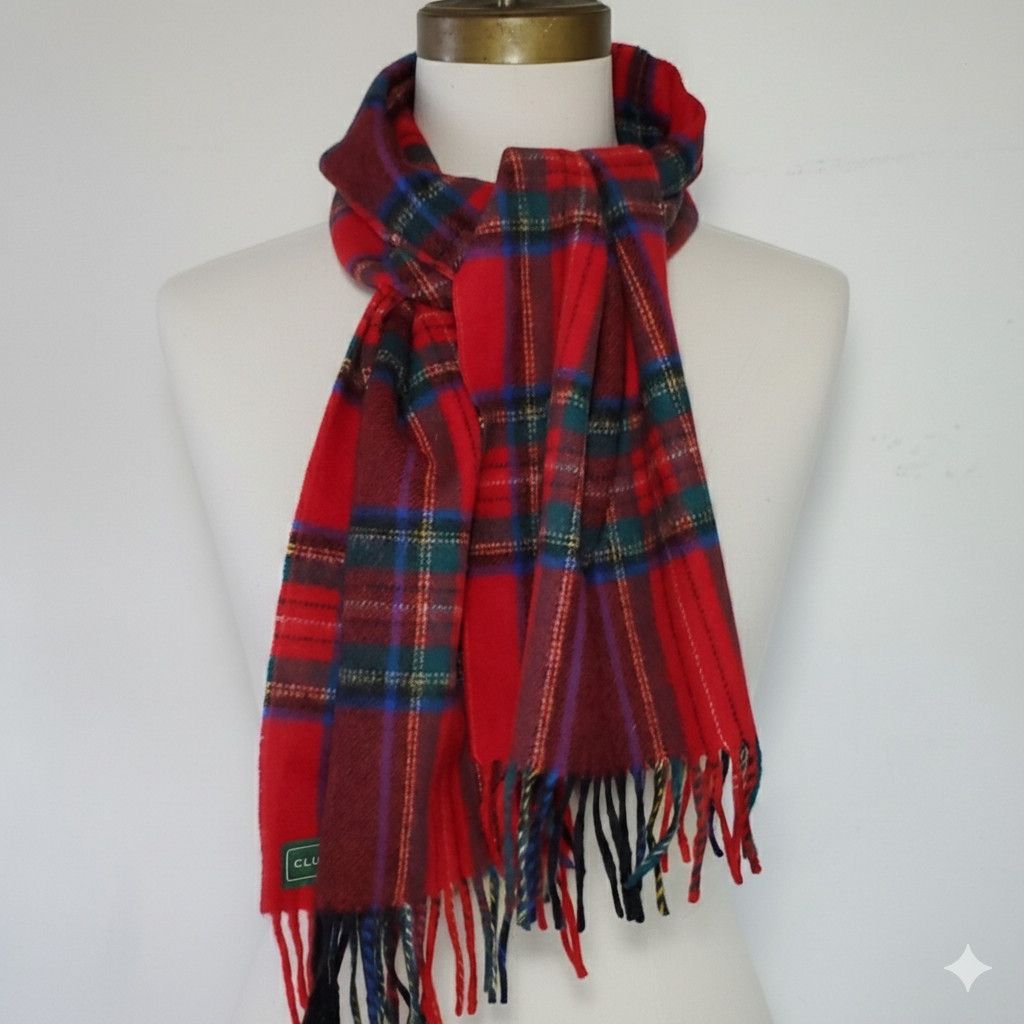 Other Clubfellow 50x11" Scarf Vintage Red Blue Plaid 100% Lambswoo Size ONE SIZE - 4 Thumbnail