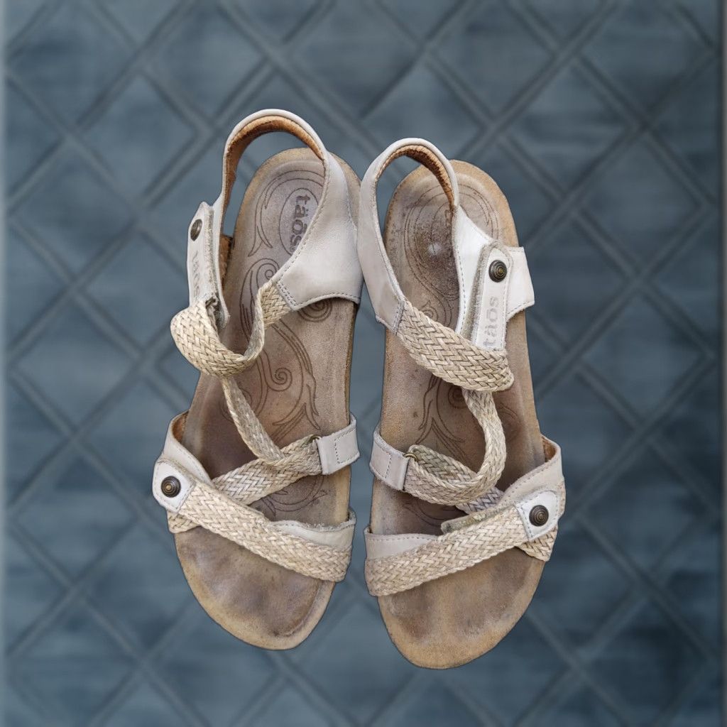 Taos VINTAGE? Taos Trulie Sandals Womens 8-8.5 Beige Cork Wedge Braided Leather Comfort Strappy Hook & Loop Adjustable Cushion Footbed Womens Shoes Size US 9 / IT 39 - 1 Thumbnail