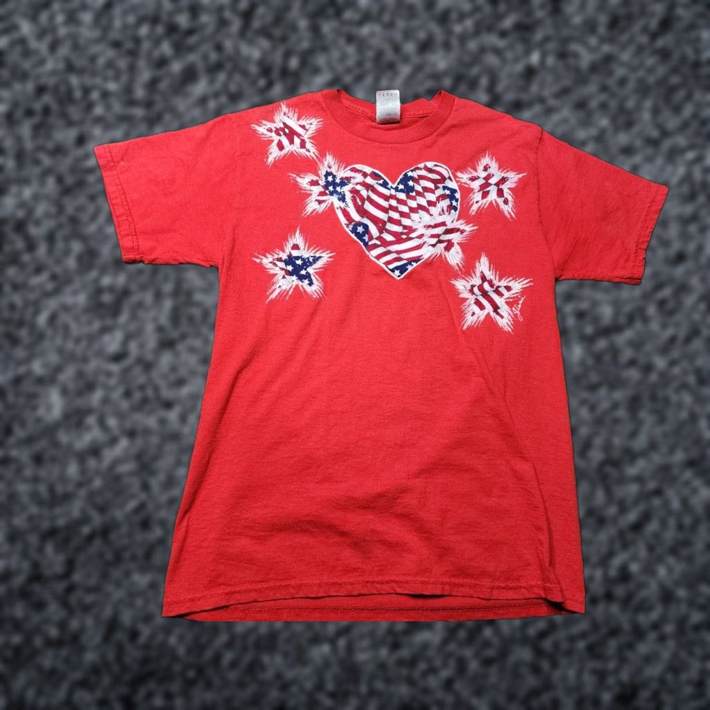 Vintage VINTAGE American Vintage T-Shirt Mens M Red Patriotic 90s Stars Puff Paint USA Band Music Graphic Print 90s Mens Size US M / EU 48-50 / 2 - 1 Thumbnail