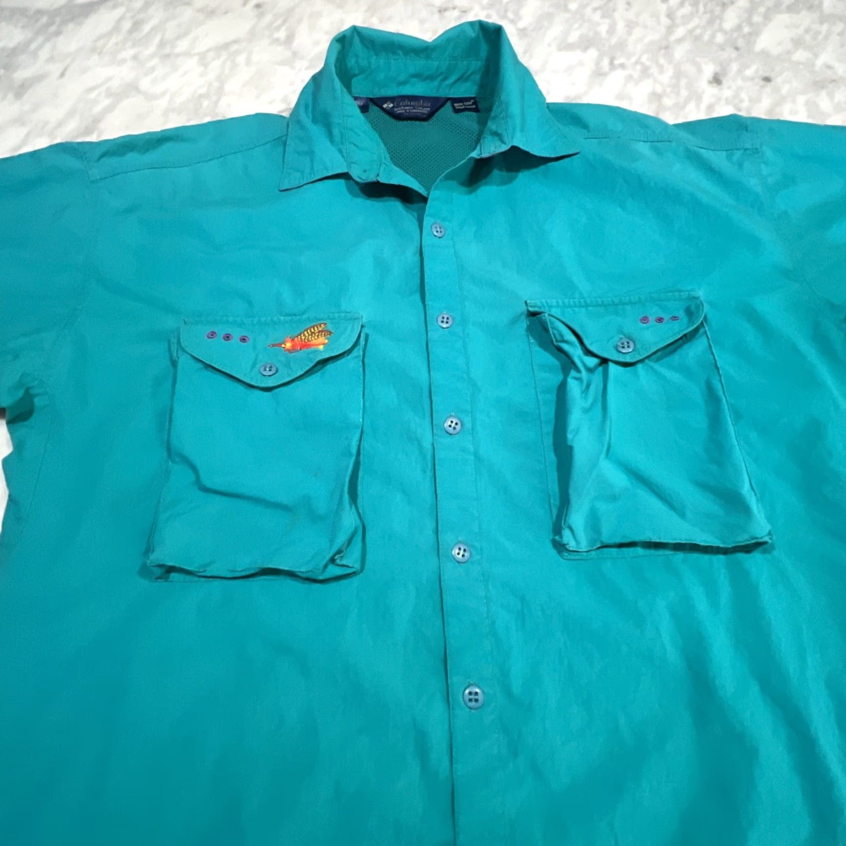 AQUA Columbia Bonefish Flats Shirt Men's Large Aqua Casual Fishing Button-Up Pockets Seasonal Size US L / EU 52-54 / 3 - 3 Thumbnail