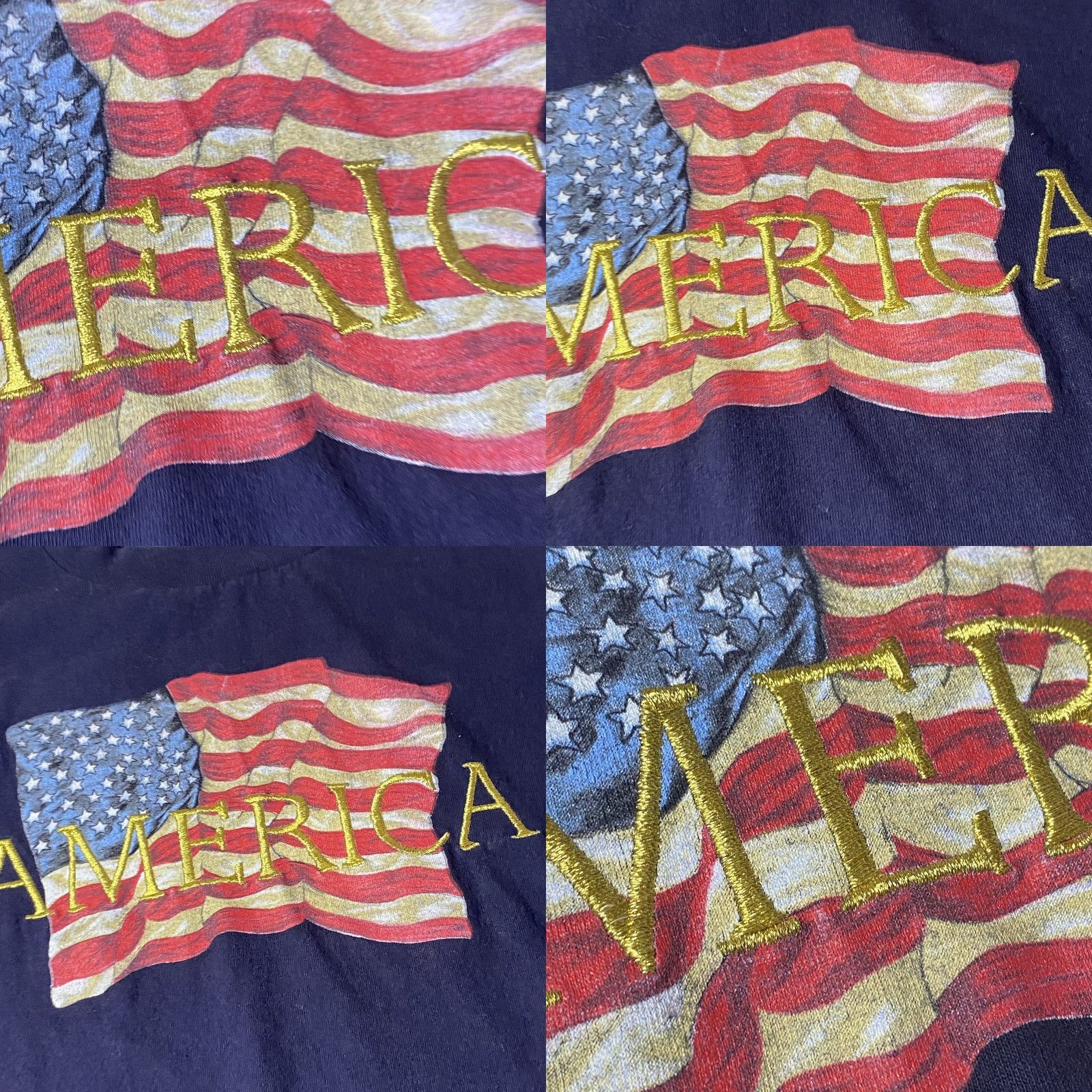 Anvil VTG Anvil USA Flag T-Shirt Men’s Embroidered Spell Out Single Stitch L Blue 1990s Sportswear/Beach Size US L / EU 52-54 / 3 - 9 Thumbnail