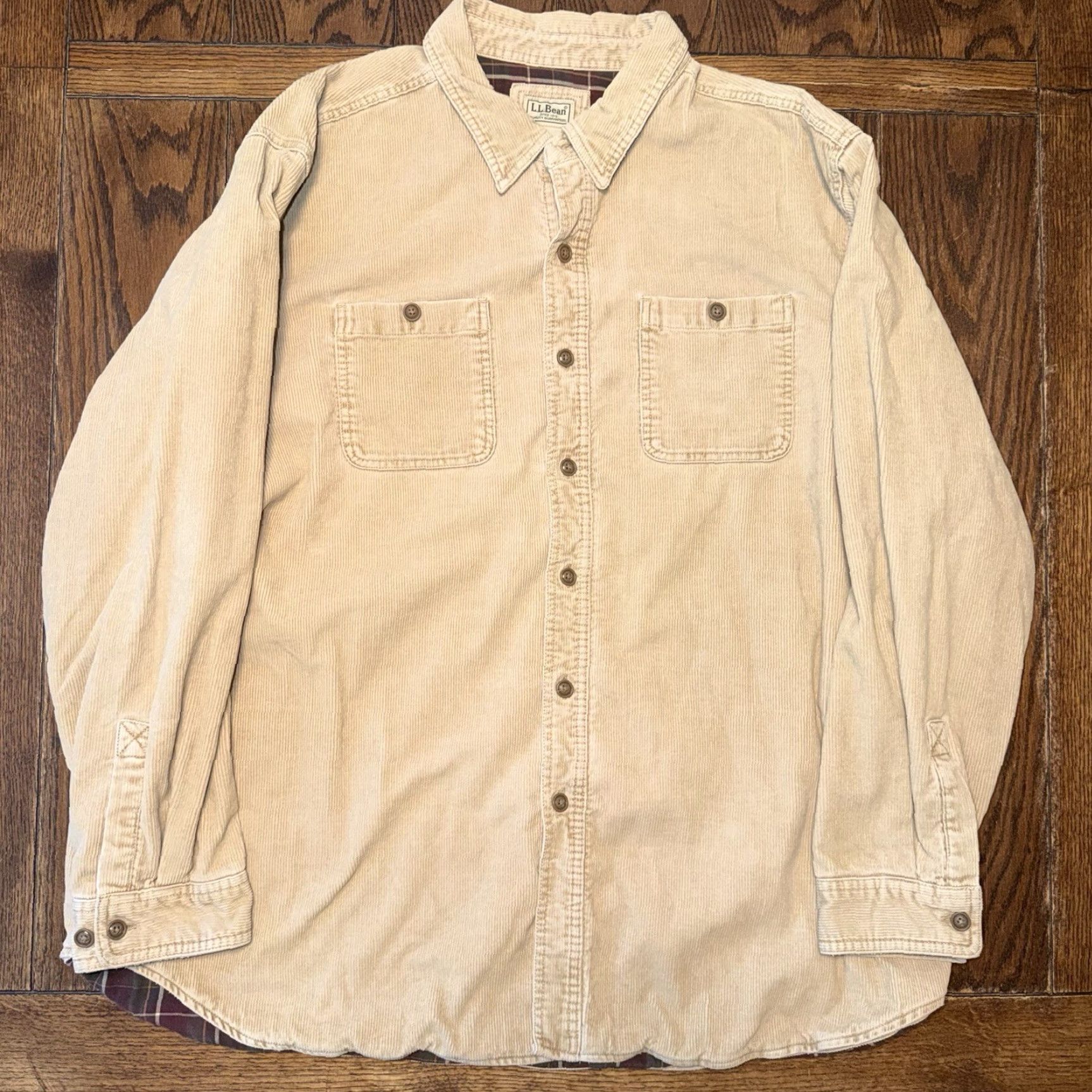 Vintage LL Bean Shacket Flannel Button Up Shirt Men XXL Corduroy Beige Plaid Lined Heavy 90s Classic Outdoor Shirt Mens Size US XXL / EU 58 / 5 - 2 Thumbnail