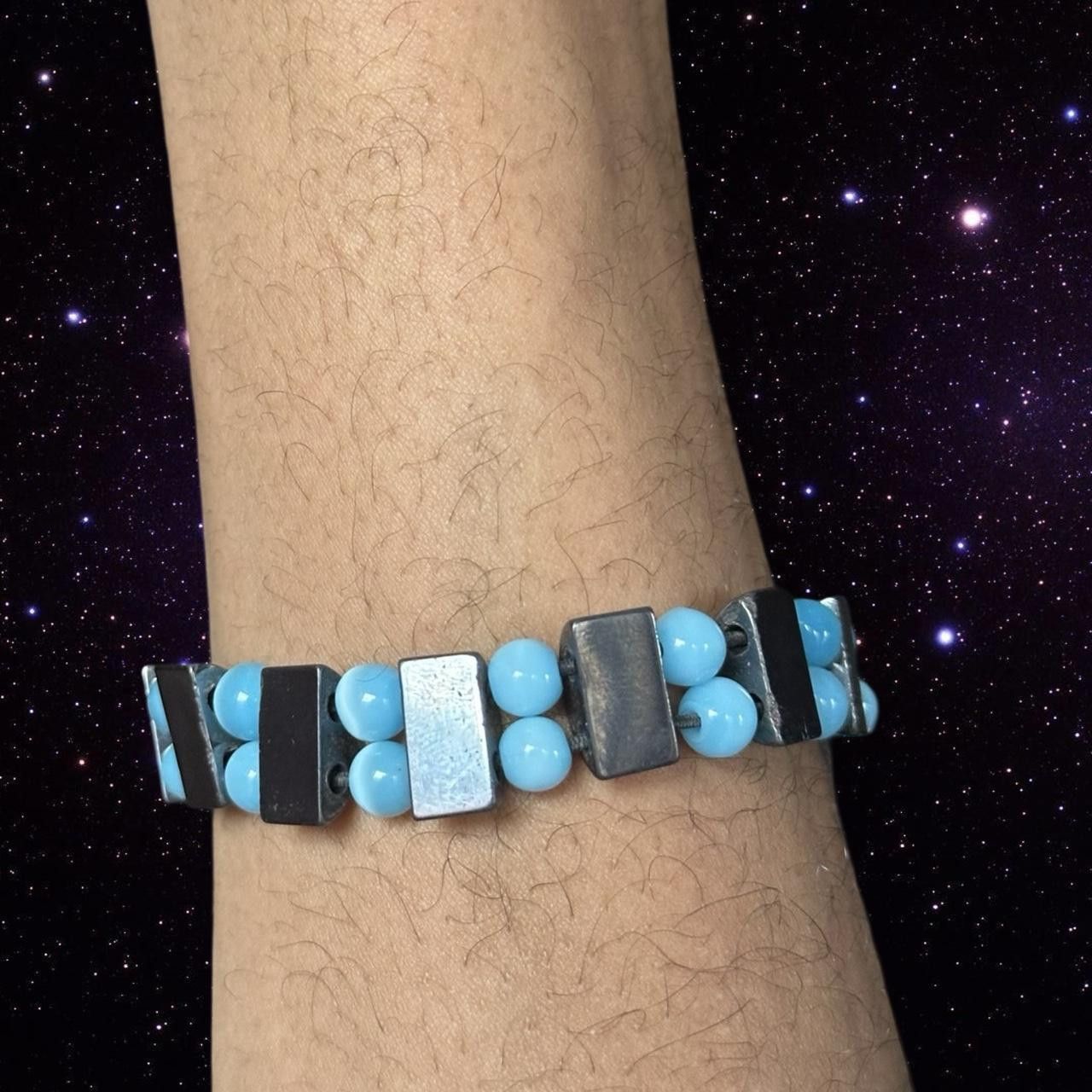 Jewelry Vintage Blue & Silver Beaded Bracelet Size ONE SIZE - 1 Thumbnail