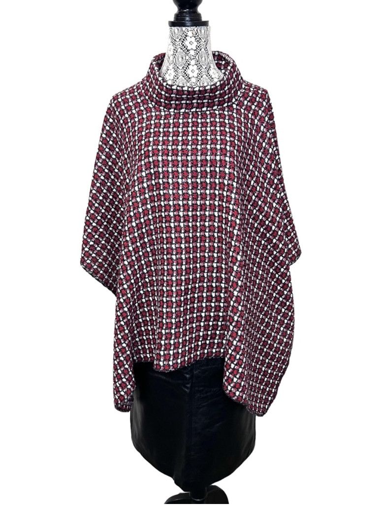 Other Vintage handmade red plaid metallic accents Cape Poncho OS Size ONE SIZE - 1 Thumbnail