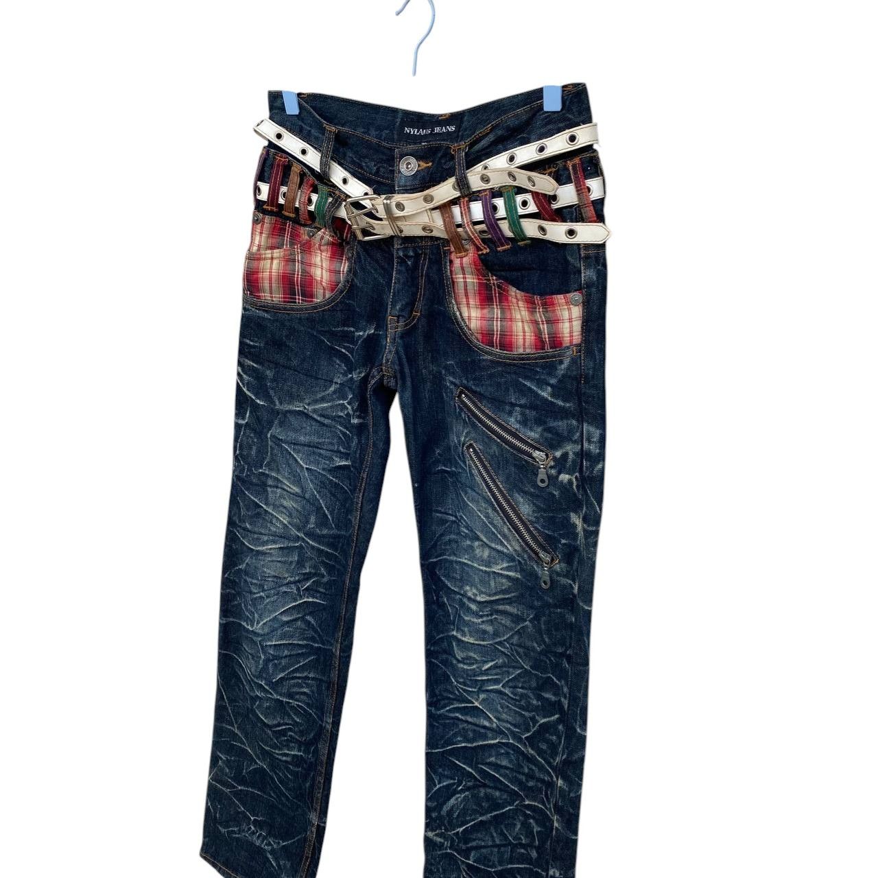 Japanese Brand Archival Nylaus Japan Double-Waist Belted Denim Y2K Harajuku Size US 29 - 4 Thumbnail