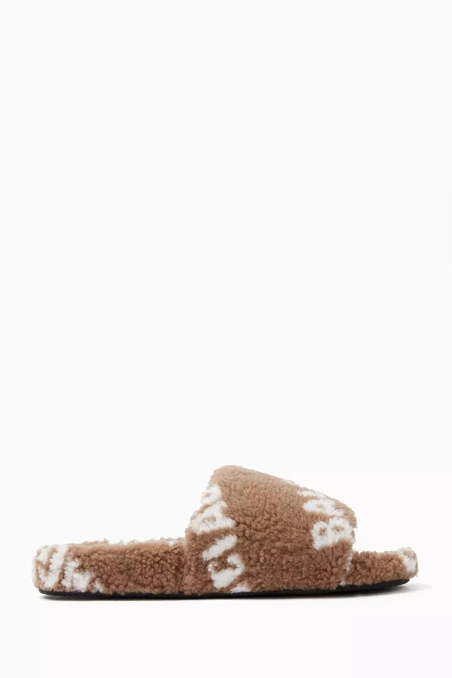 Balenciaga o1bcso1str1224 Furry Slide Sandals Allover Logo Brown/White Size US 5 / IT 35 - 1 Thumbnail