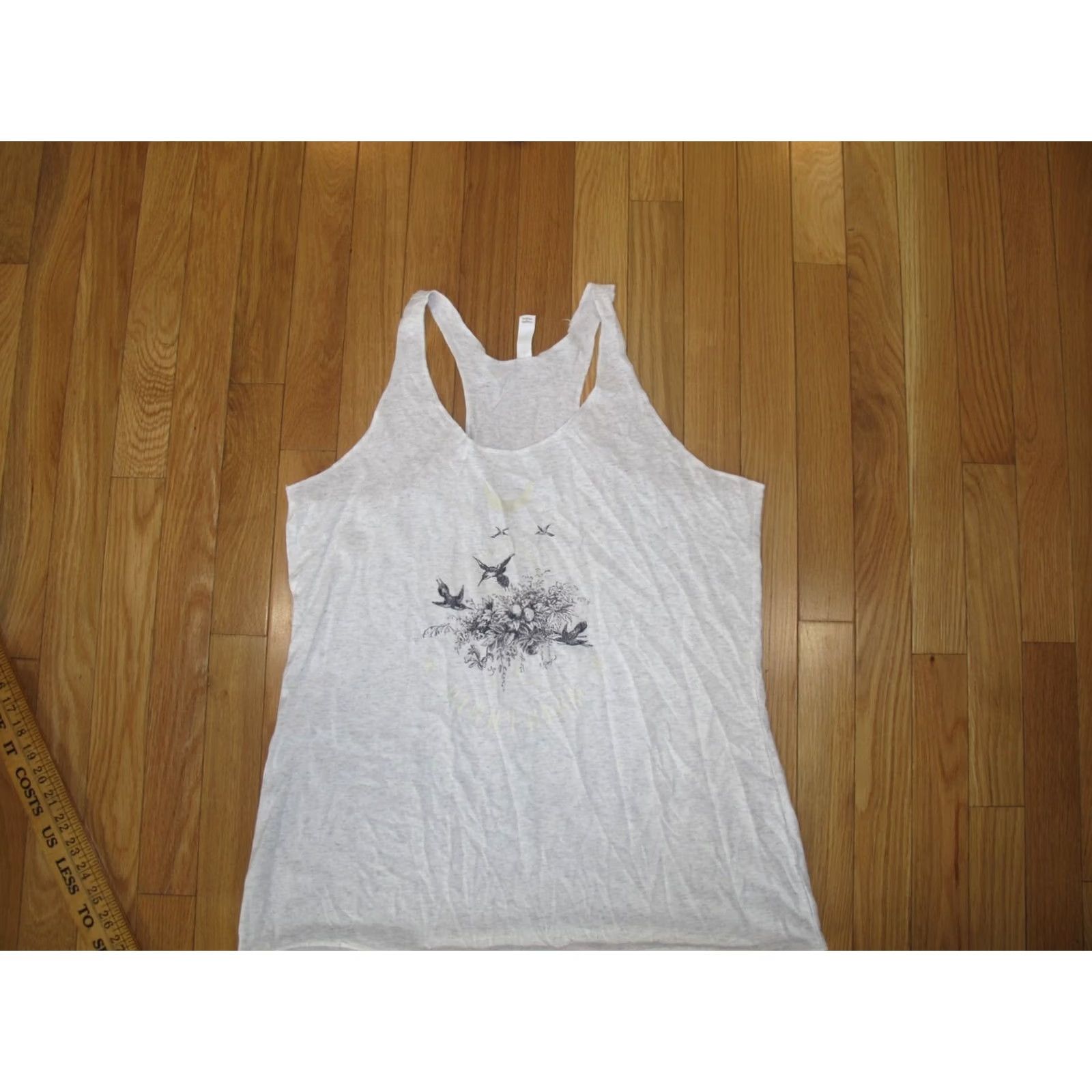 Next Level Next Level Tank Top Women L Gray Floral Bird Print Scoop Neck Sleeveless Racerback Casual Lightweight Regular Size L / US 10 / IT 46 - 5 Thumbnail
