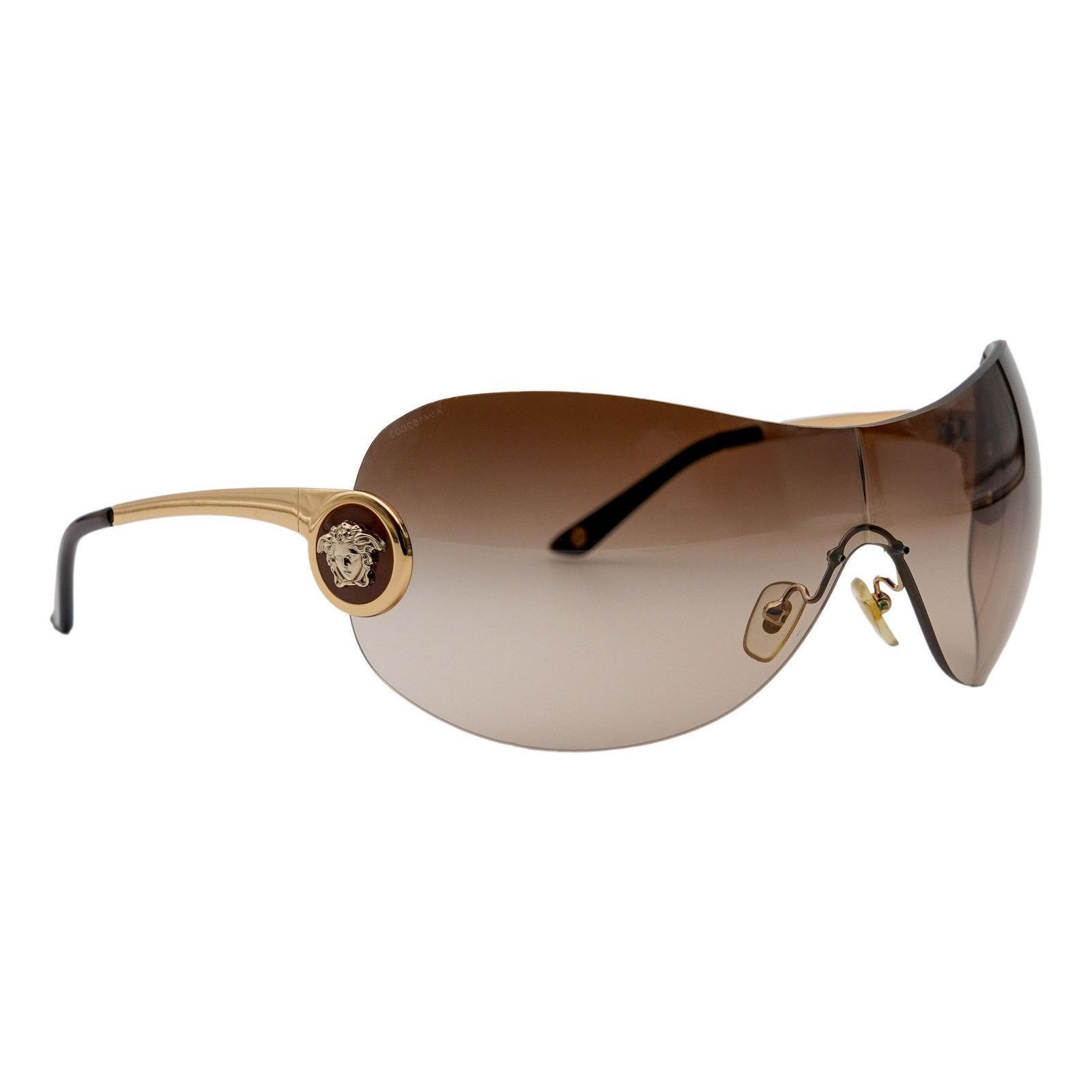Vintage Versace MOD 2113 Medusa Gold Mask Shield Sunglasses