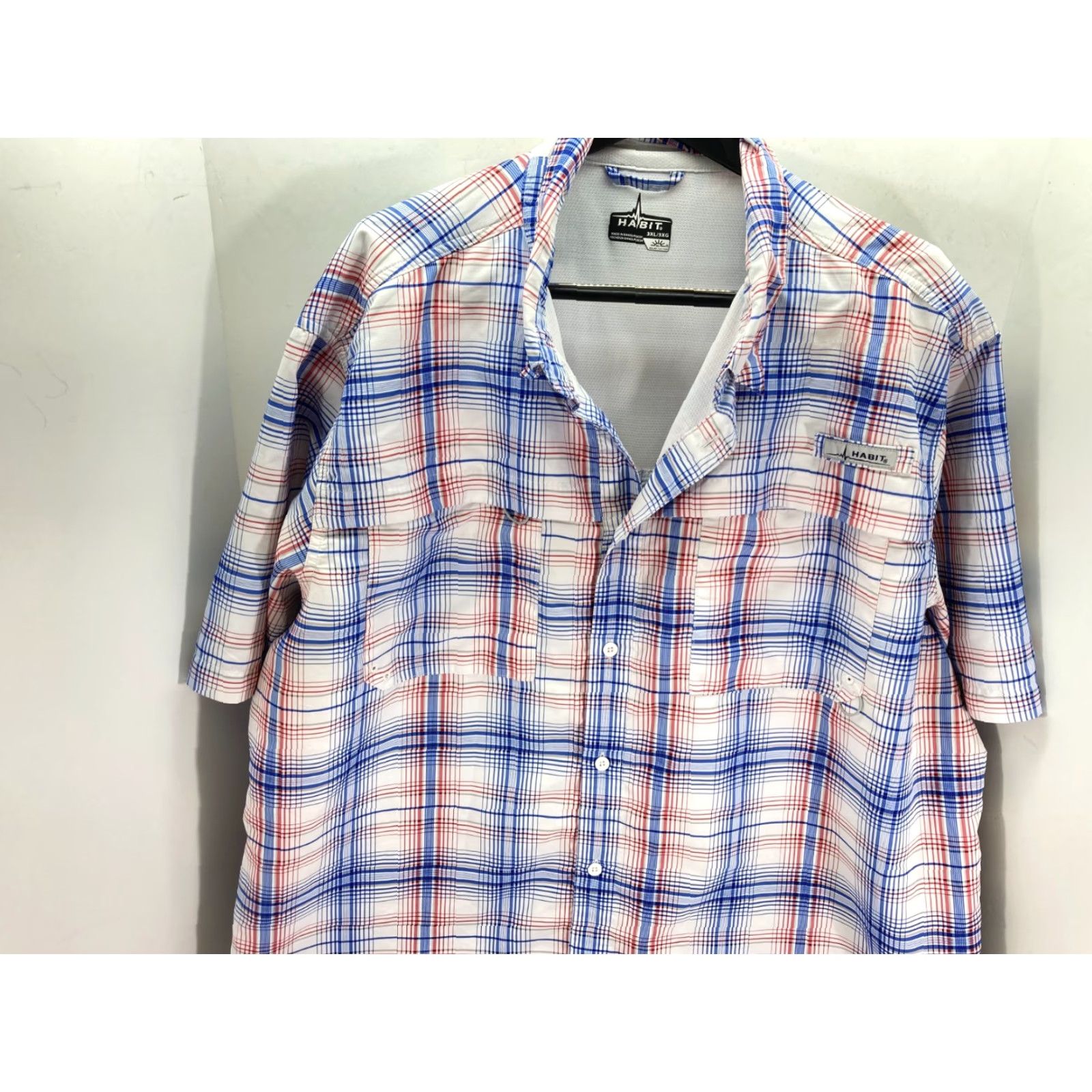 Habitat Habit Button Up Shirt Mens 3XL Blue Red Plaid Lined Hiking Fishing Solar Factor Short Sleeve Pockets Casual Travel UV Protection Outdoor Size US XXL / EU 58 / 5 - 4 Thumbnail