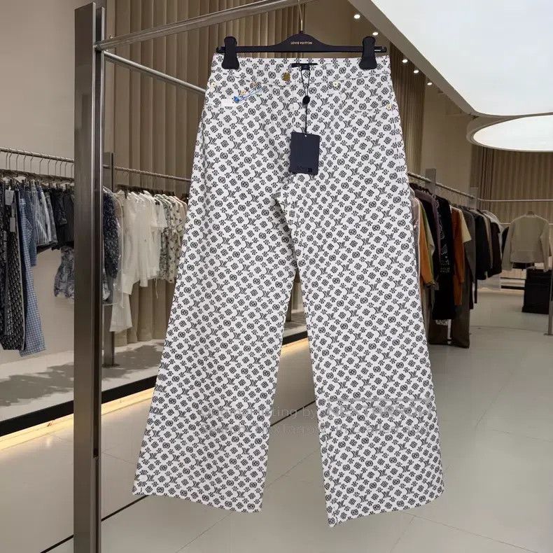 Louis Vuitton 25 Black and White Full Steel Label Wide Leg