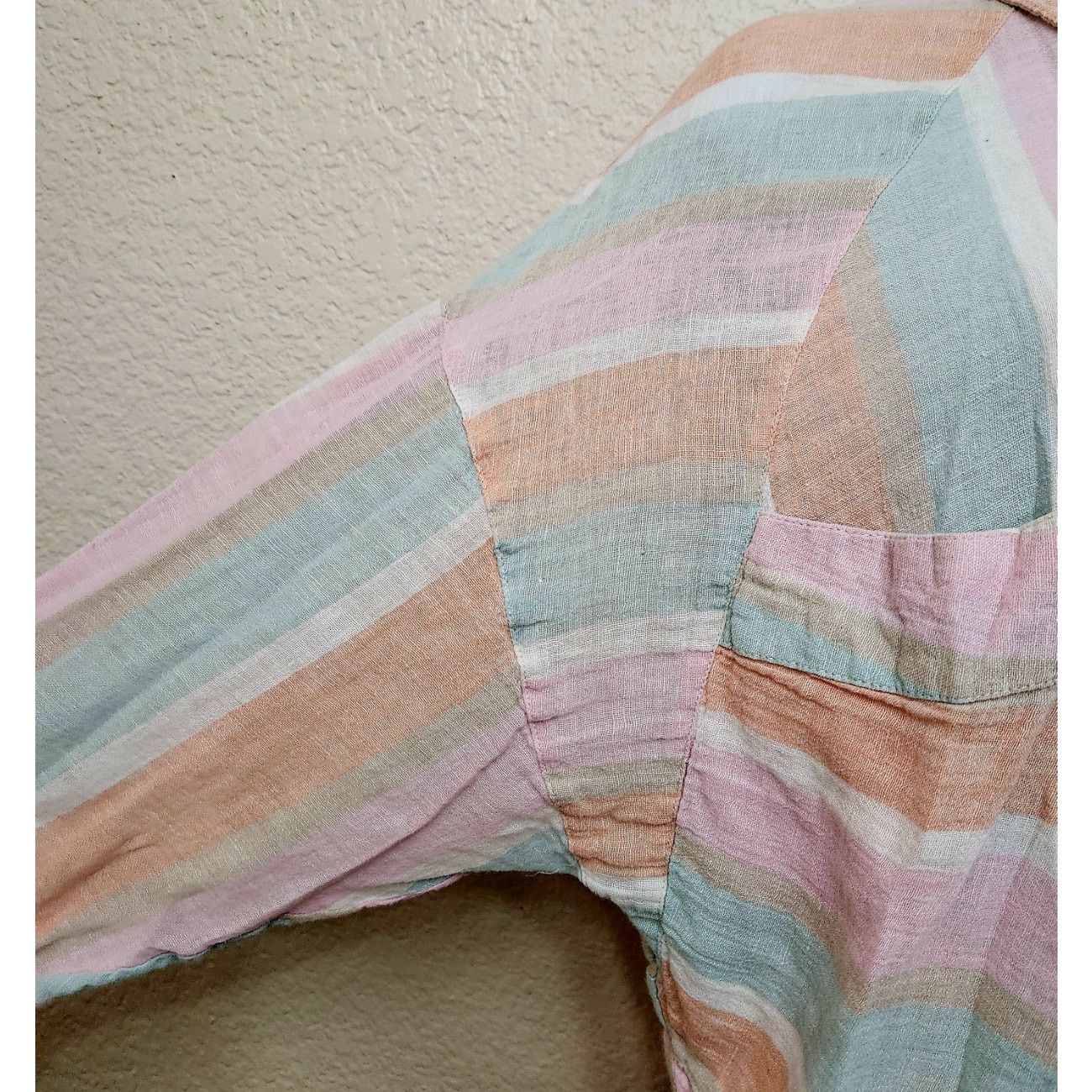 Free People Free People Pink Orange White Striped Button Top Medium Size M / US 6-8 / IT 42-44 - 3 Thumbnail