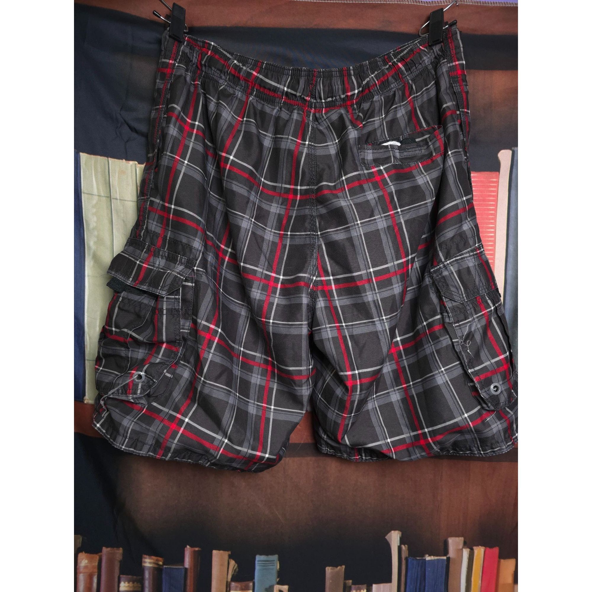Other Op Ocean Pacific Men's Plaid Cargo Swim Trunks L Black/Red Size US 36 / EU 52 - 6 Thumbnail