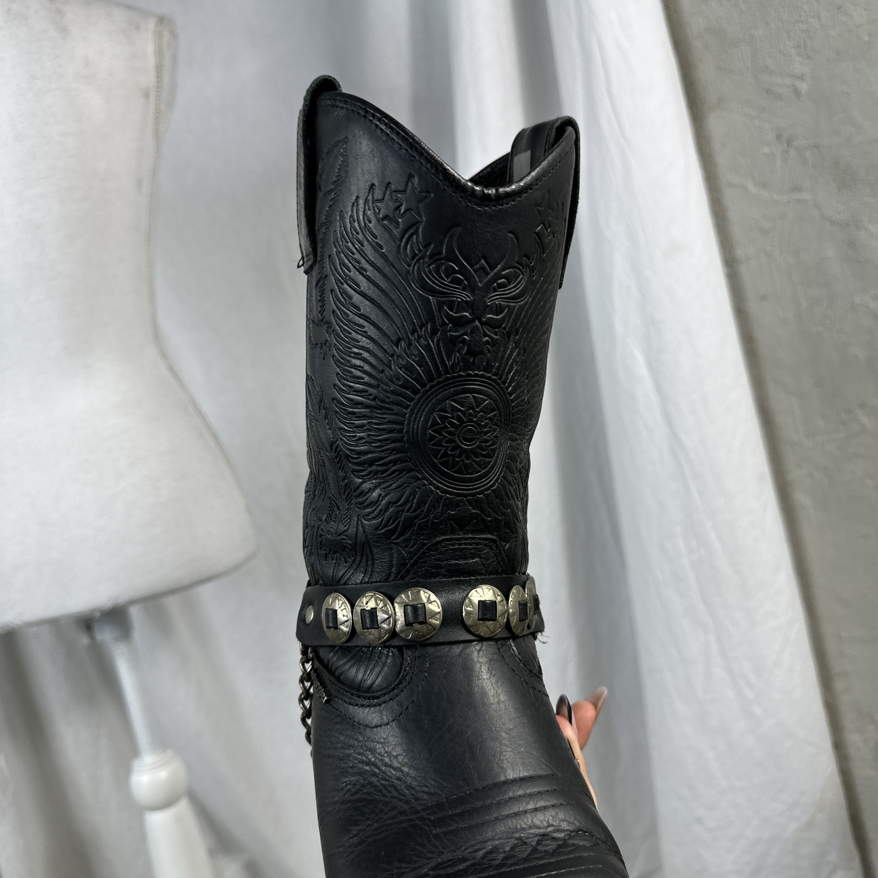 Vintage Vintage Leather Biker Moto Buckled Cowboy Boots 00s Size US 5 / IT 35 - 7 Thumbnail