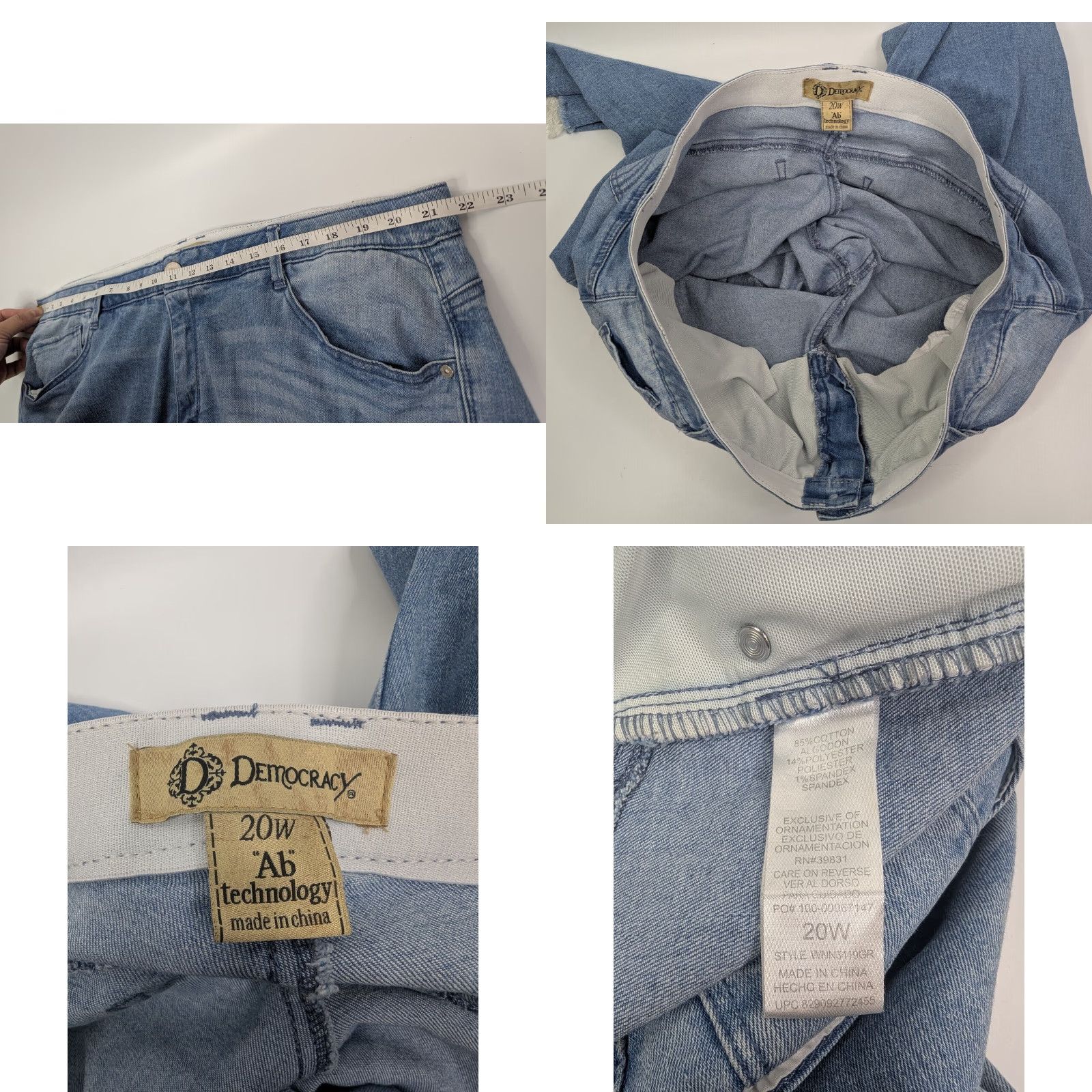 Vintage Democracy Jeans Women 20W Blue Denim Cropped Elastic Waist High Rise Plus Size 20W City Flower Preppy Button Zip Logo Zipper Size 42" / US 20 - 8 Thumbnail