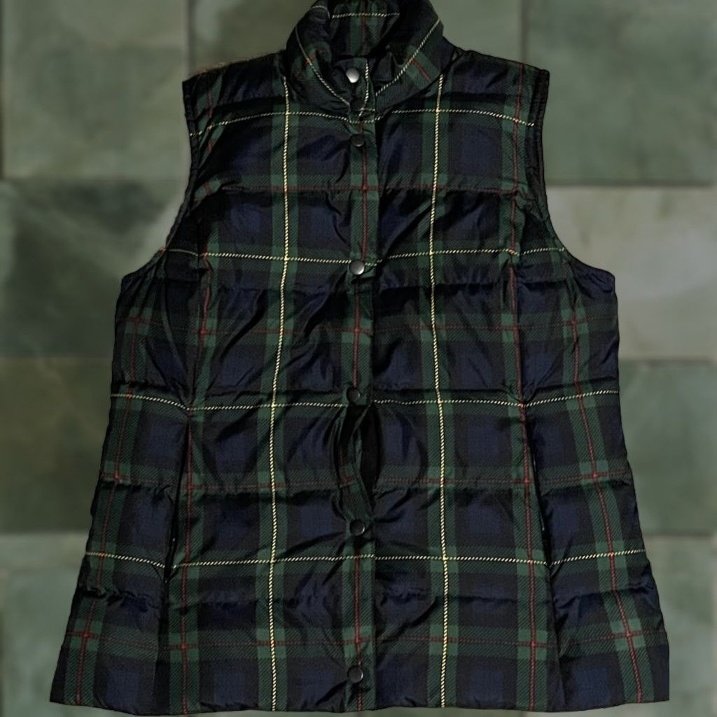 J. Jill J JILL Womens Vest Down Puffer Quilted Snap Front Plaid Tartan Green Blue Small Size S / US 4 / IT 40 - 1 Thumbnail