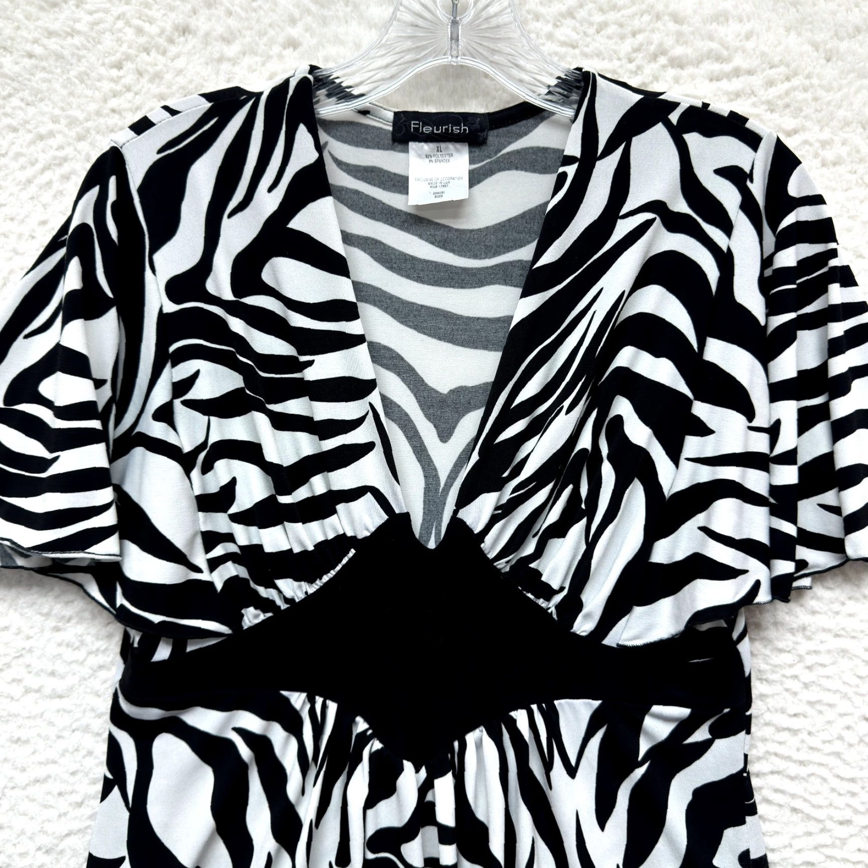 Vintage VINTAGE Y2K Top XL Black White Zebra Pattern Slinky Stretch McBling Corpcore Fleurish Shirt | Adults? (No) Size XL / US 12-14 / IT 48-50 - 3 Thumbnail