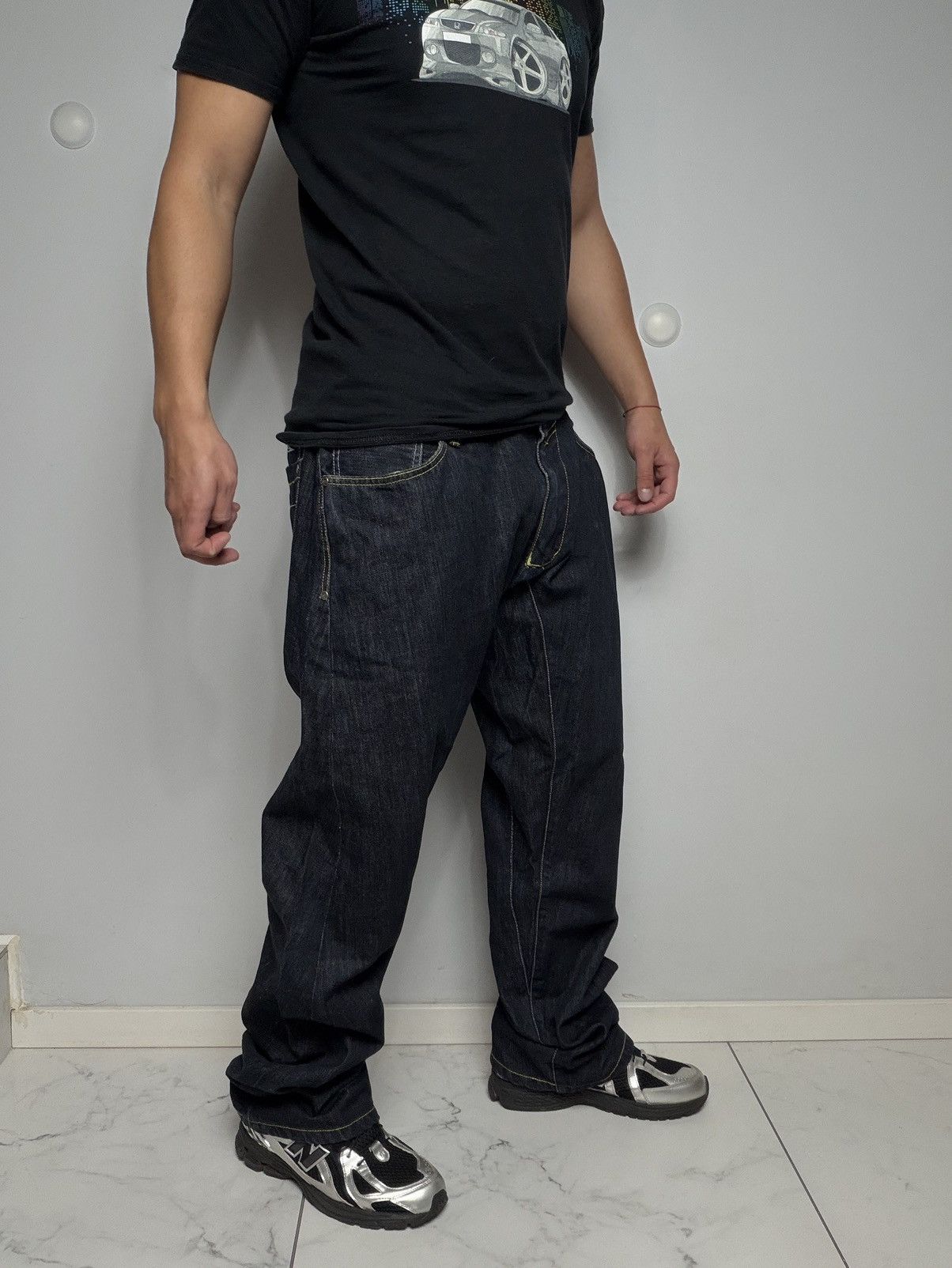 Vintage Wax Action Jeans La Famiglia Hammer PrintLogo Y2k Streetwear Size US 36 / EU 52 - 3 Thumbnail