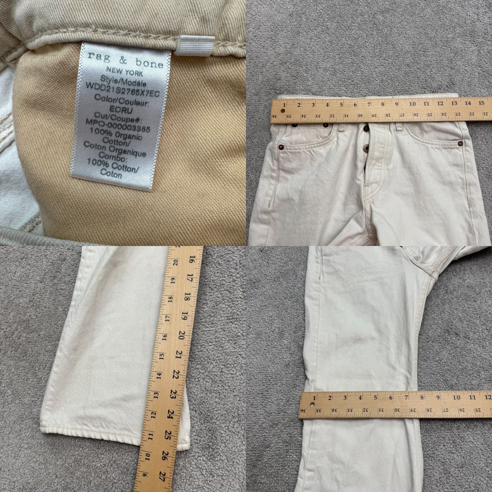 Rag & Bone rag & bone Jeans Womens 24 Cropped High Rise Slim Denim 26 Inseam White Button Fly 5-Pocket Size 42" / US 20 - 10 Thumbnail