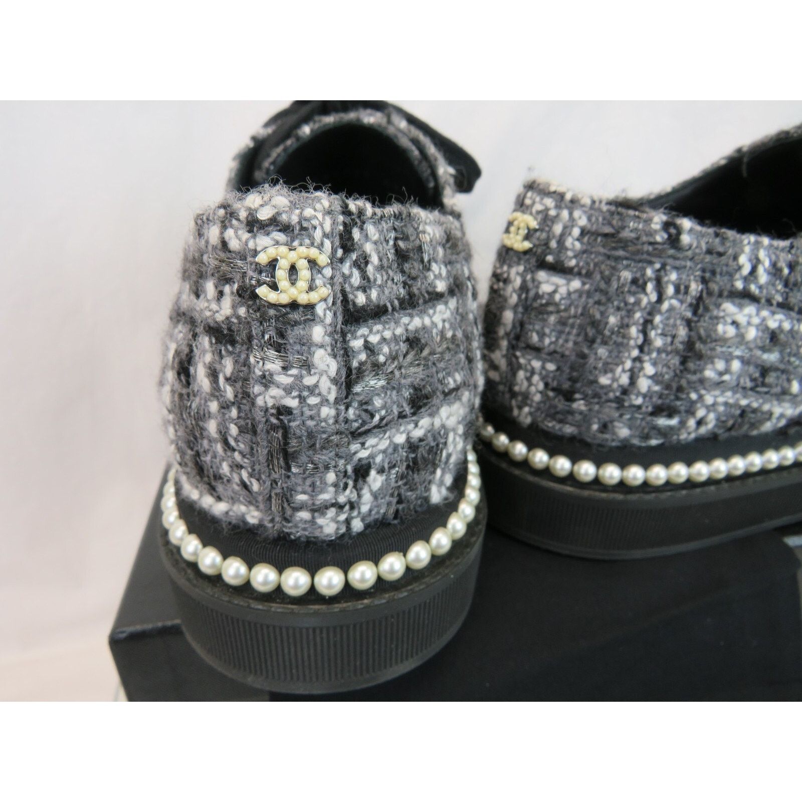 Chanel CHANEL G32357 GRAY TWEED CC LOGO PEARLS FLATS OXFORDS 41.5 Size US 11.5 / IT 41.5 - 2 Thumbnail