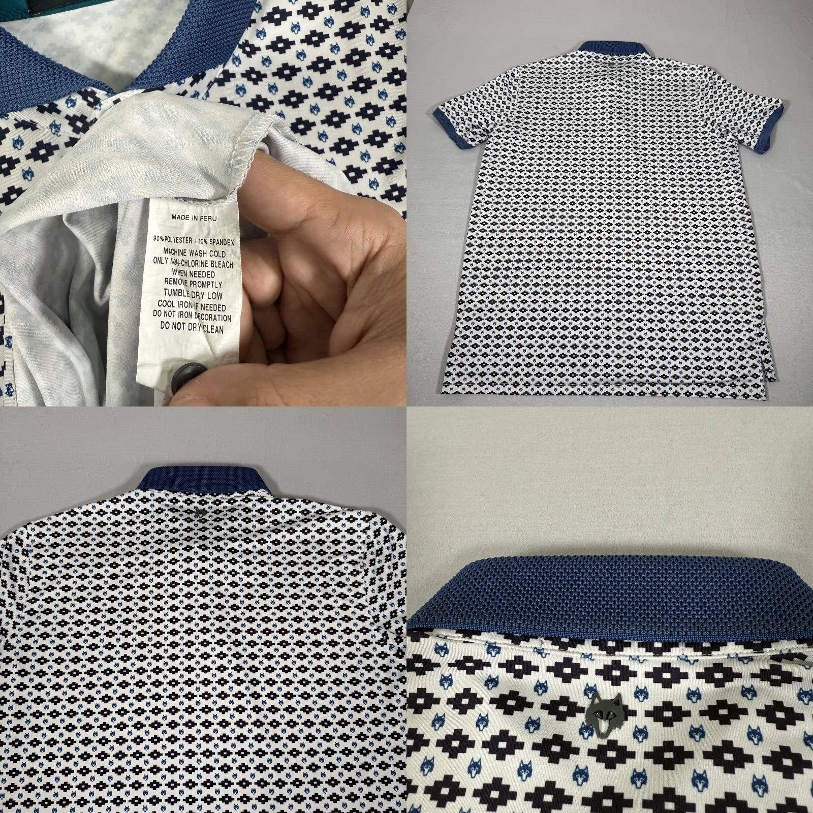Vintage Greyson Polo Shirt Mens Large White Geometric Aztec Wolf Head Logo Stretch Golf Performance Size US L / EU 52-54 / 3 - 8 Thumbnail