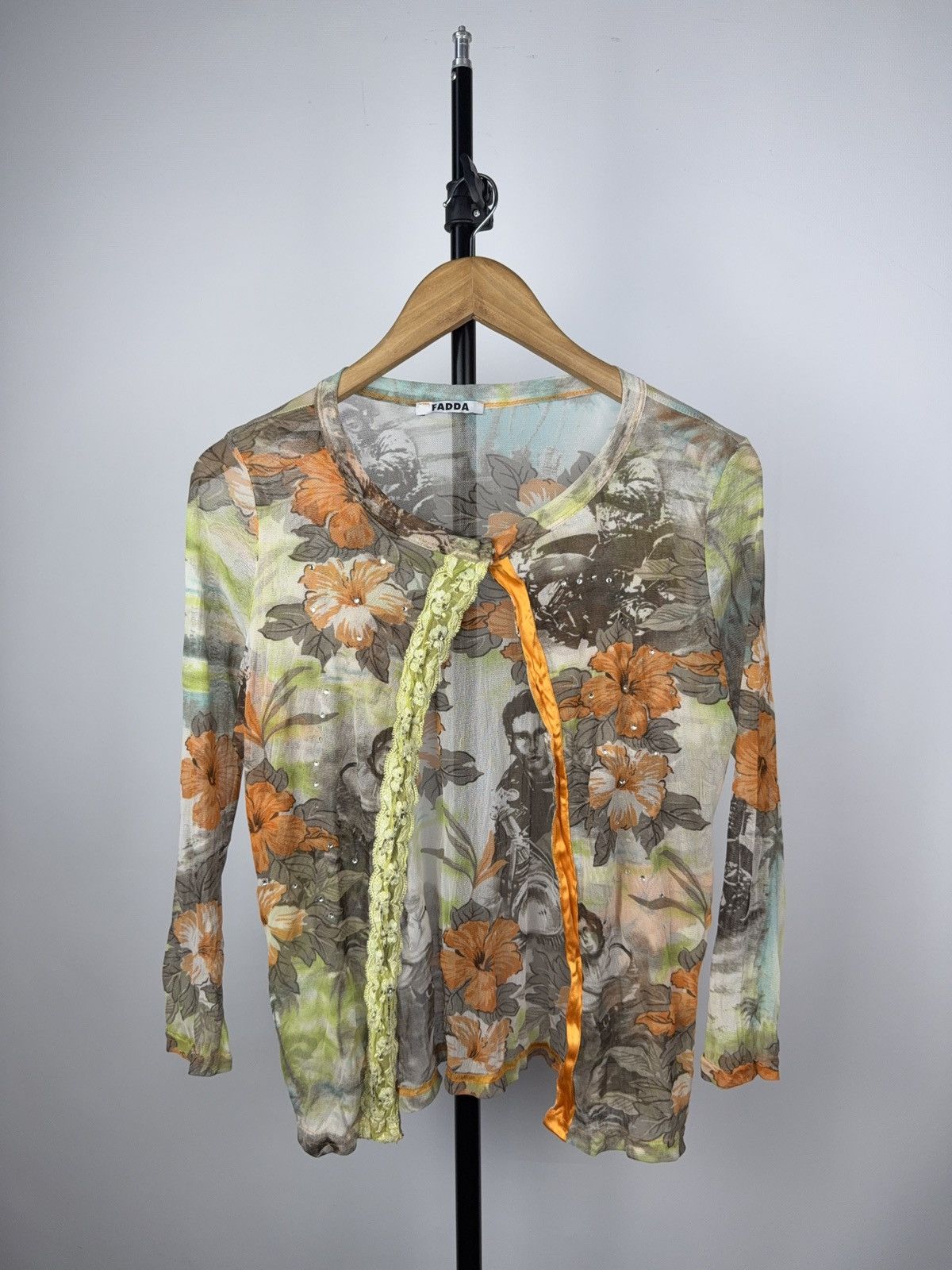Designer × Vintage FADDA Y2K Floral Mesh Twin Set with Rhinestones Size S/M Size S / US 4 / IT 40 - 1 Thumbnail