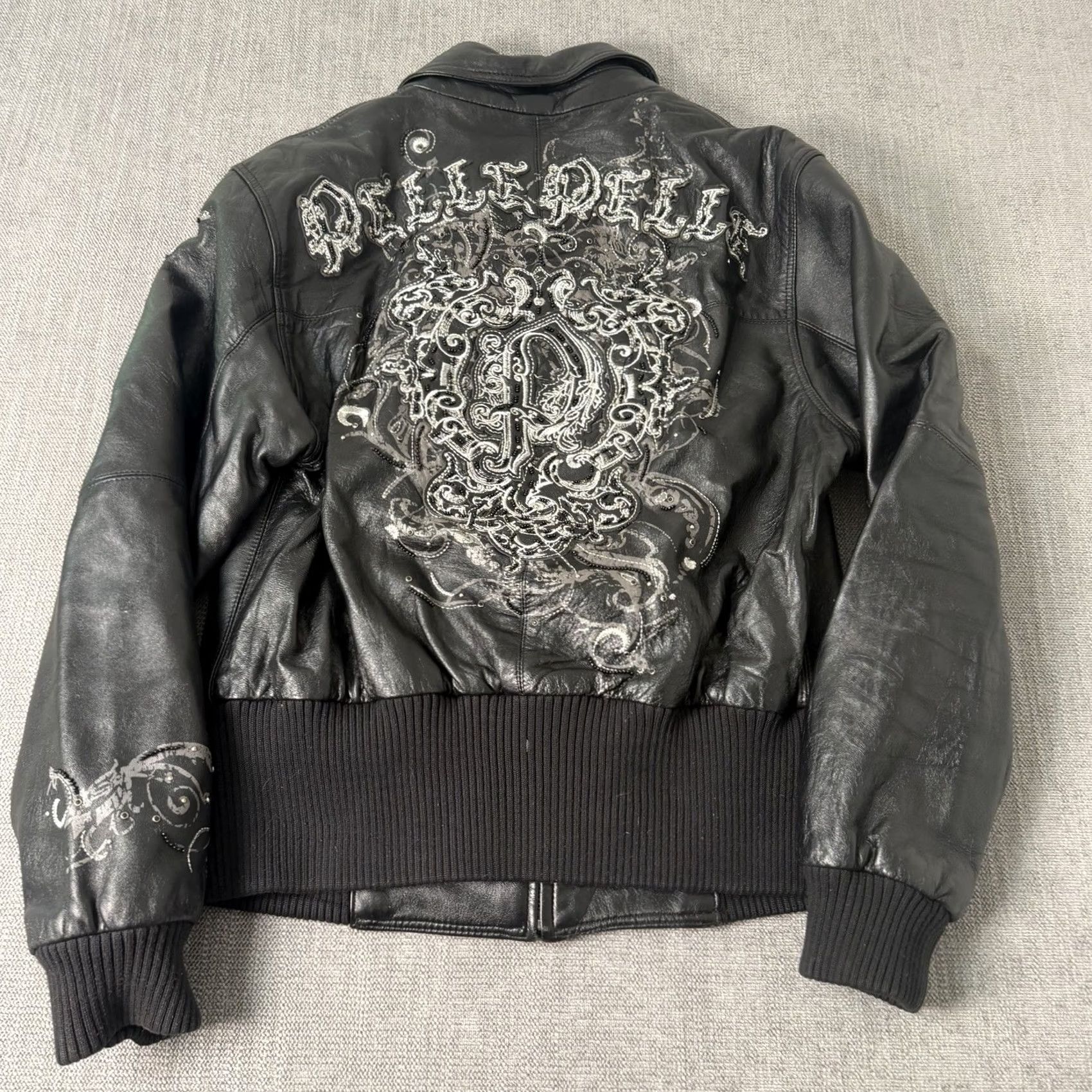Pelle Pelle VINTAGE Pelle Pelle Black Leather Studded Jacket Rhinestones Womens 10 Bomber Jacket Women Black 10 Womens Size L / US 10 / IT 46 - 2 Thumbnail
