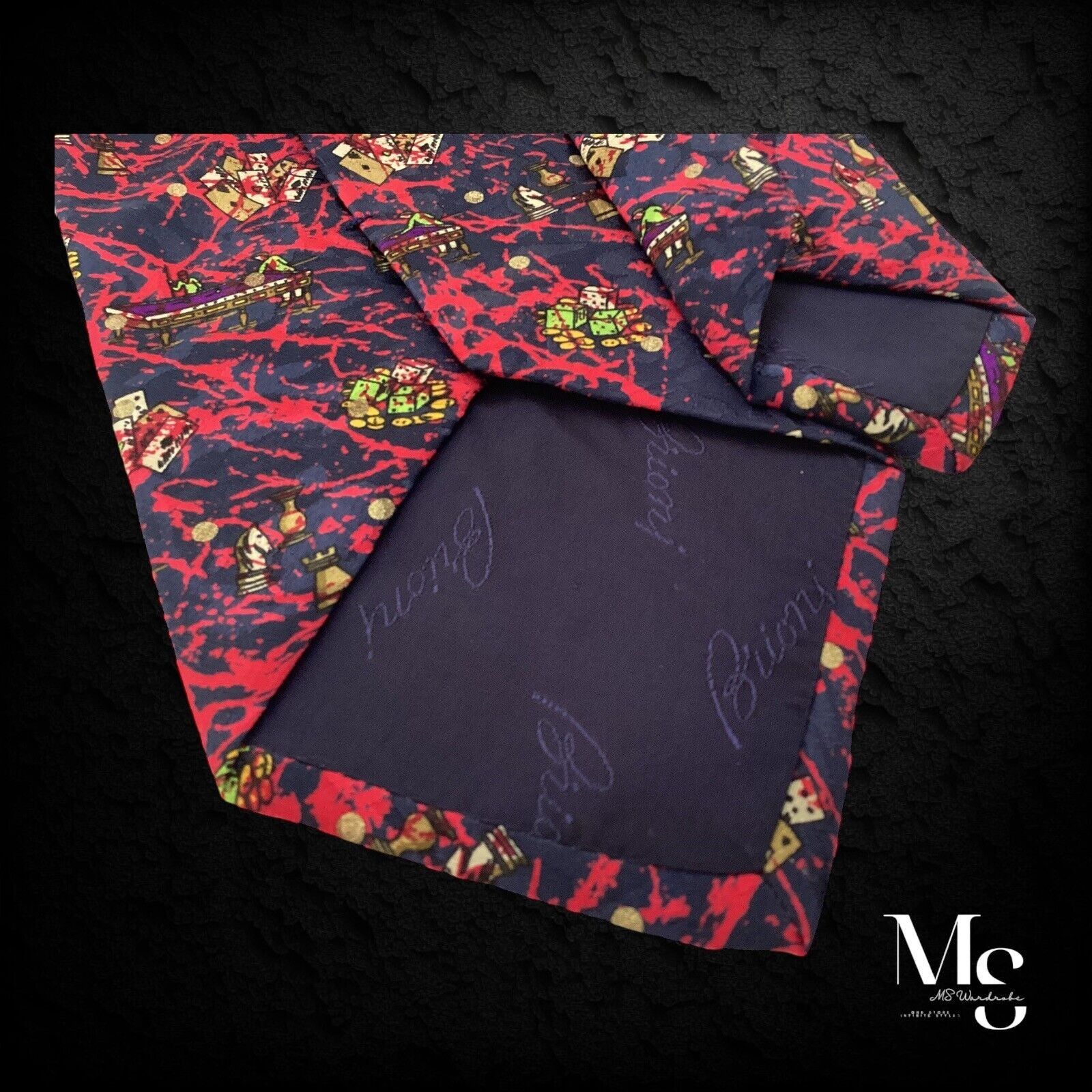 Brioni BRIONI Red Blue Art Print With Chees & Pool Luxury Silk Tie Size ONE SIZE - 4 Thumbnail