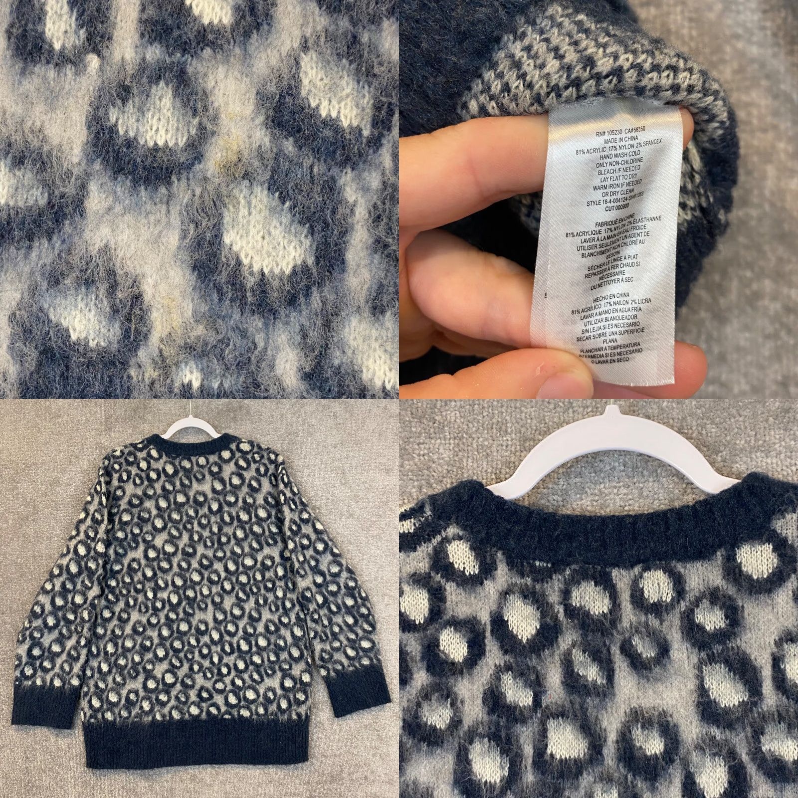 Vintage Current Elliott Sweater Womens M Pullover Blue Leopard Animal Print Acrylic Nylon Spandex Knit Long Sleeve Crew Neck Size M / US 6-8 / IT 42-44 - 8 Thumbnail