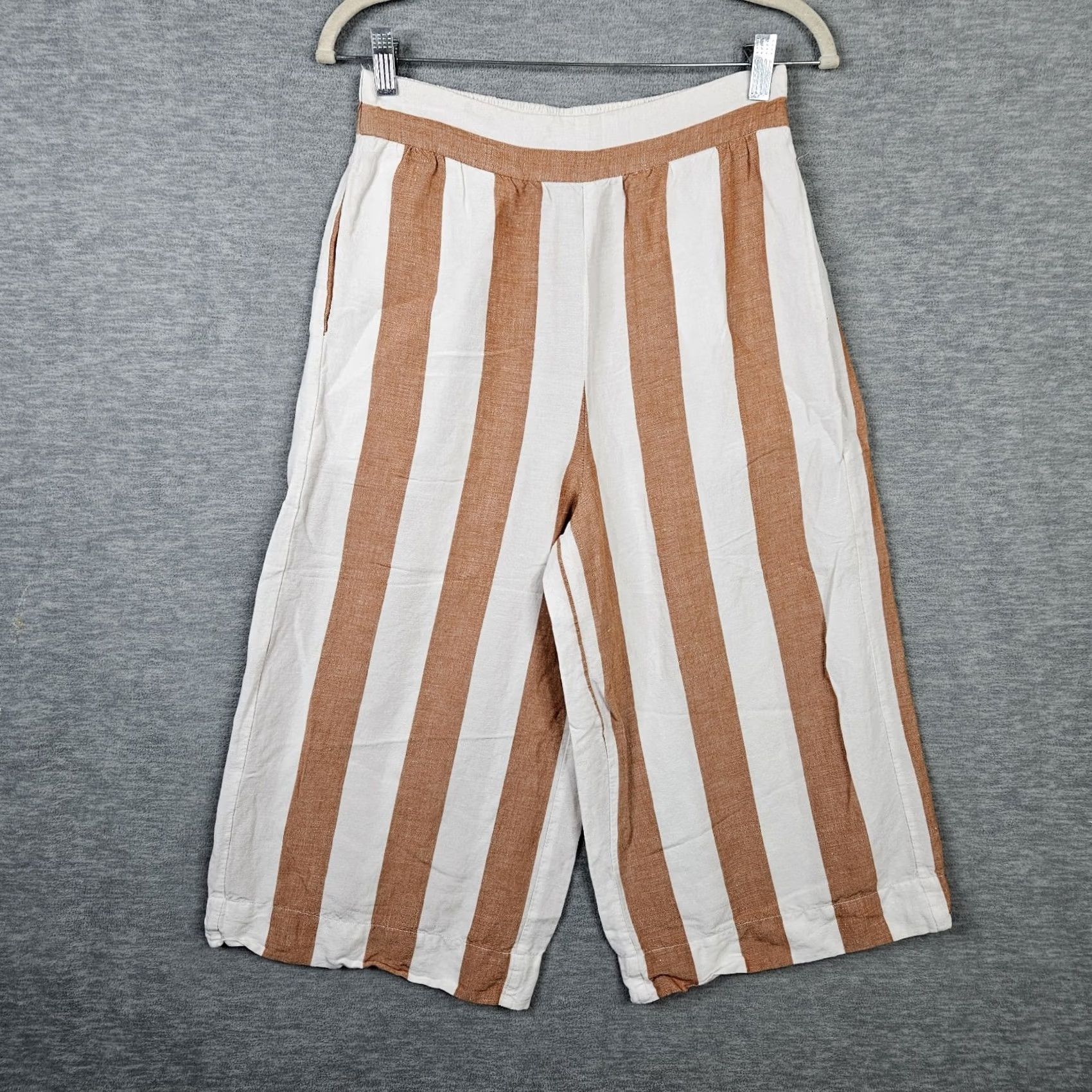 Madewell Madewell Pants Wide-Leg Striped Pull-On Linen Viscose S White Casual Womens Size S Size 28" / US 6 / IT 42 - 2 Thumbnail