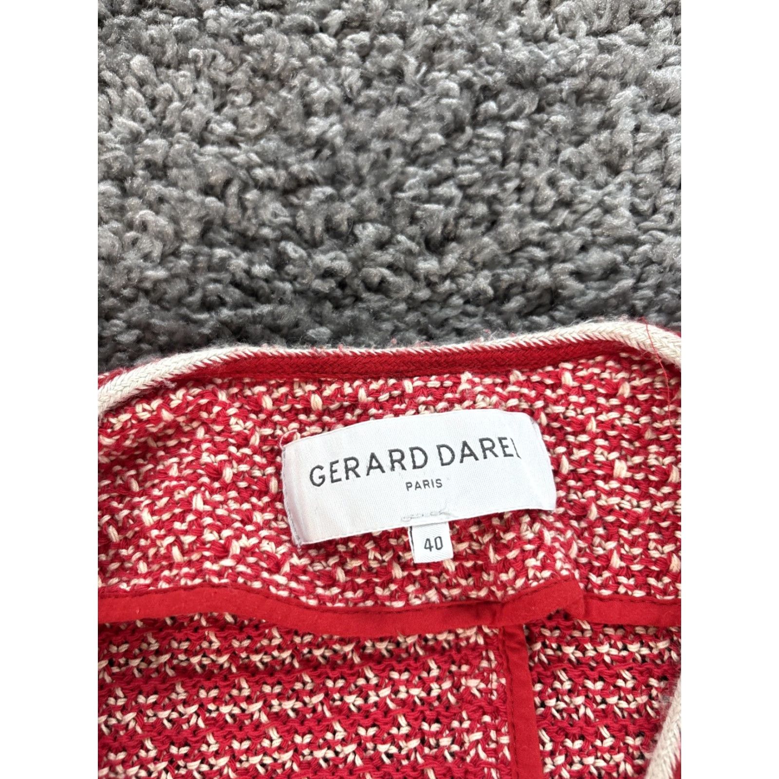 Gerard Darel Gerard Darel Paris Cardigan Sweater Womens L Red White Jacket Button Chunky V-Neck Knit 100% Cotton Womens Large Red Paris Cardigan Sweater Mens? Size L / US 10 / IT 46 - 4 Thumbnail
