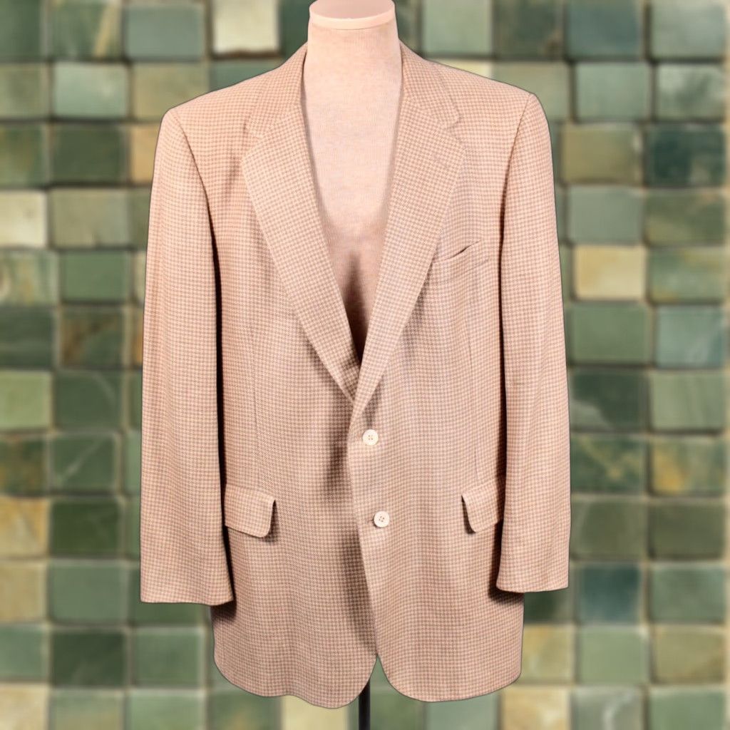 Lanvin VTG Lanvin Beige Houndstooth Silk Blazer / Jacket Mens 44 70s 70s Blazer / Jacket Beige Lanvin Houndstooth Silk VTG Blazer Mens 44 1970s Size 44R - 1 Thumbnail
