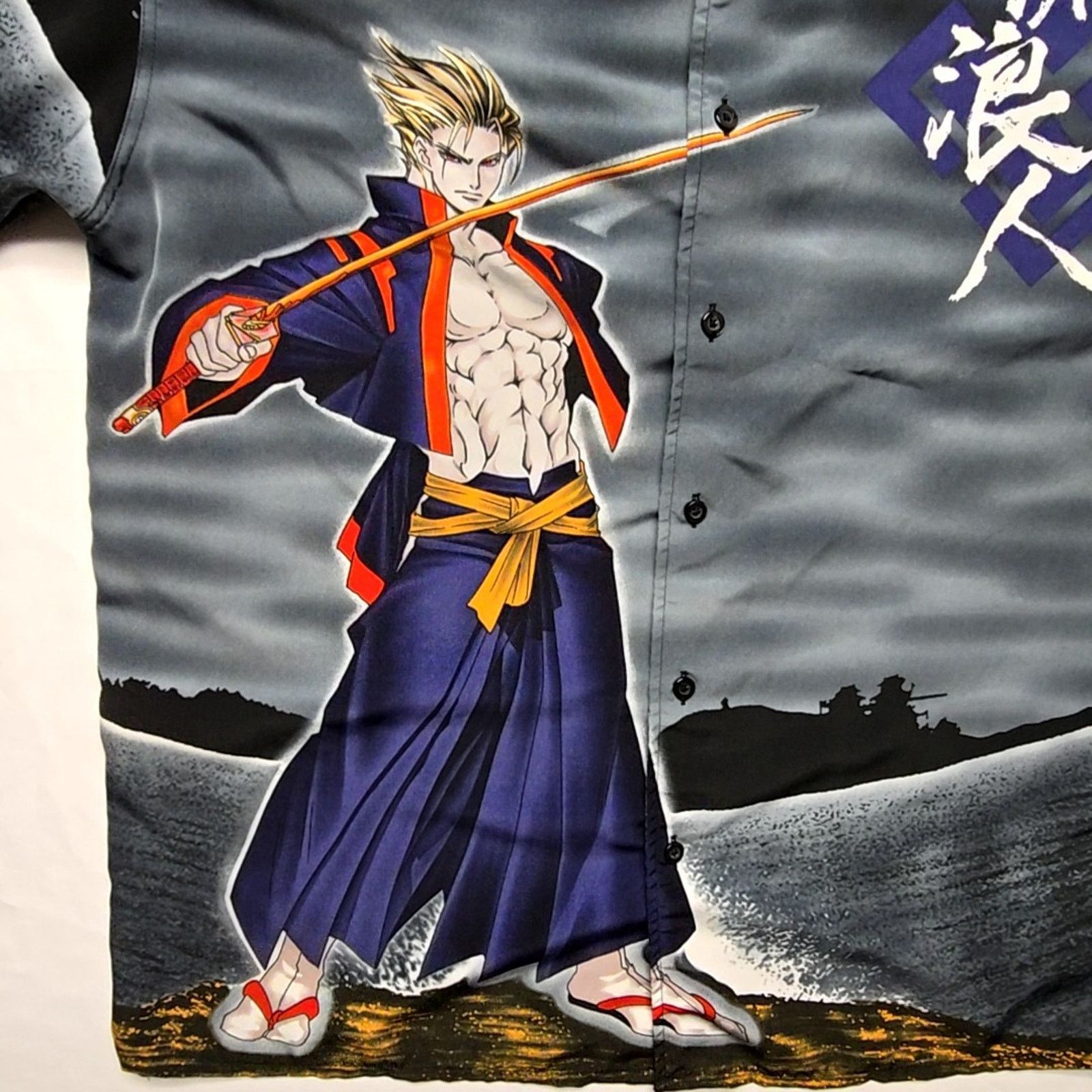 Other Anime Samurai Graphic AOP Shirt MT-2 Gray Mens XL Button-Up Size US XL / EU 56 / 4 - 2 Thumbnail