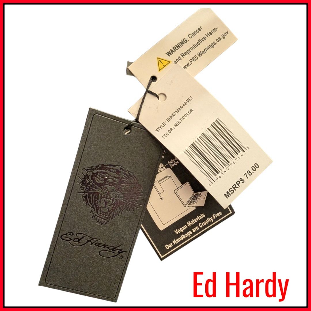 Ed Hardy New ED HARDY Checkered Backpack Skull Patches Size ONE SIZE - 8 Thumbnail