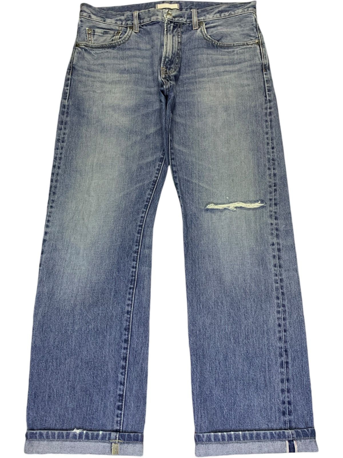 Uniqlo SALES🔥Vintage Uniqlo Selvedge Faded Distress Loose Jeans Size US 33 - 1 Thumbnail
