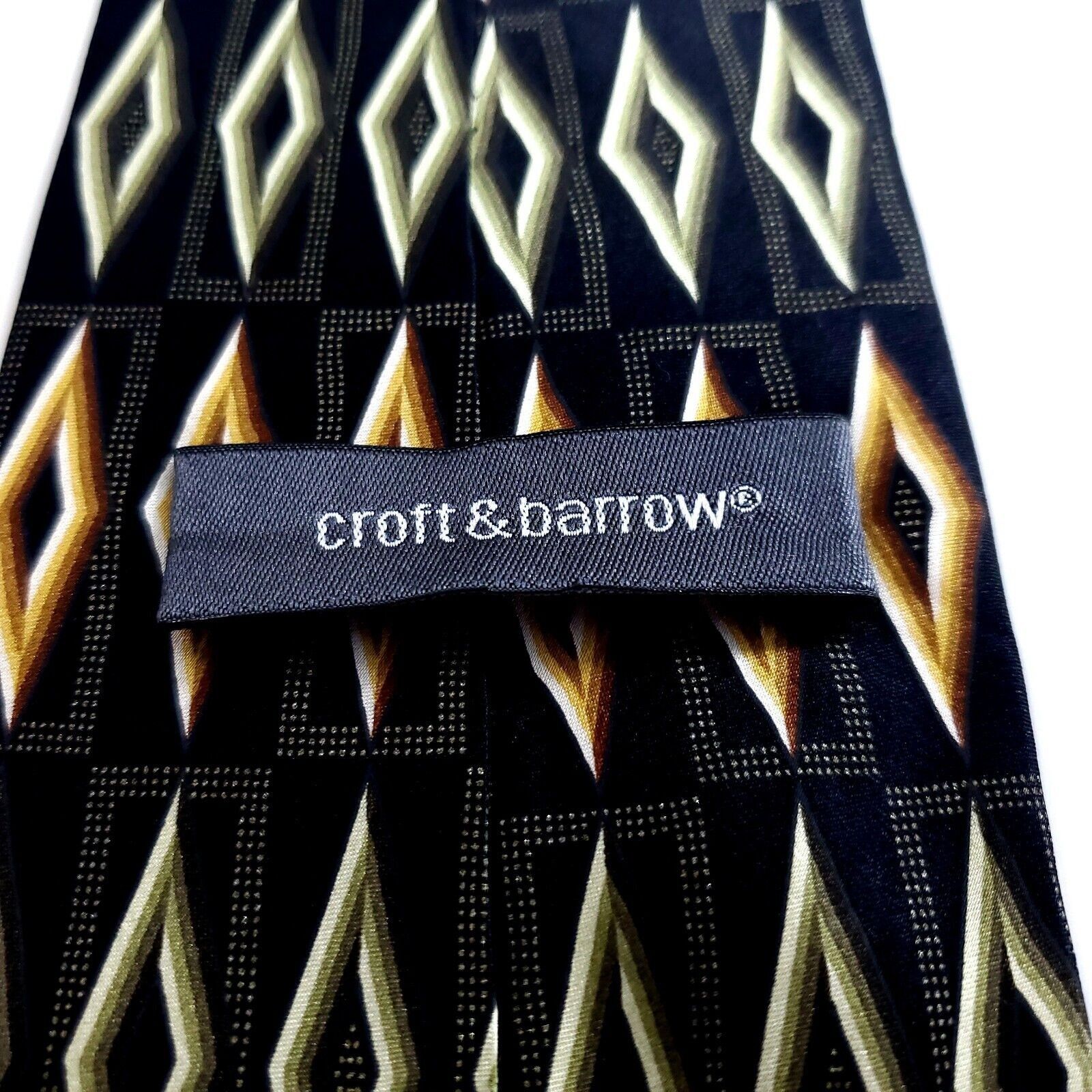 Croft & Barrow Croft & Barrow Black Tan Green Geometric Print Wide Silk Tie Size ONE SIZE - 3 Thumbnail