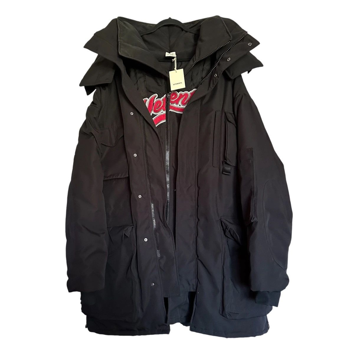 Vetements runway SS19 gimp mask parka in dark navy SZ:S