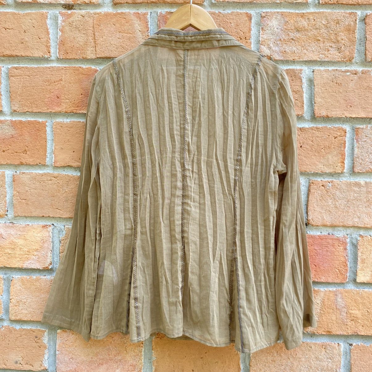 Japanese Brand Hiroko BIS Camel Beige Crinkle Button-Up Blouse Size L / US 10 / IT 46 - 19 Thumbnail