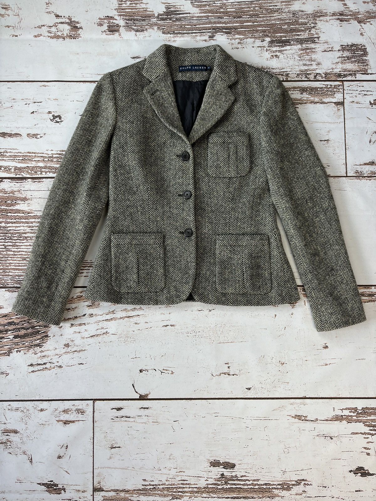 image of Vintage Ralph Laurent Wool Blazer in Grey, Women's (Size Medium)