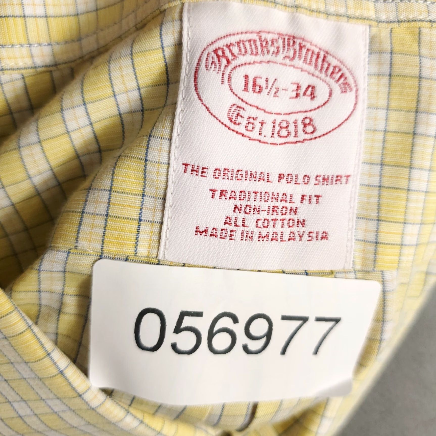 Brooks Brothers BROOKS BROTHERS Shirt Mens 16.5 Yellow Plaid Dress Button-Up Long Sleeve Non-Iron Regular Fit Adult Medium? Size 42R - 7 Thumbnail