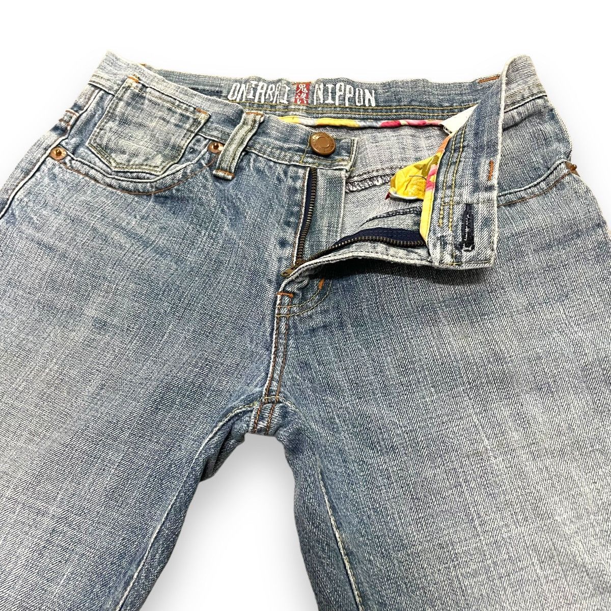 Samurai Jeans 🇯🇵 ONIARI NIPPON SUKAJAN EMBROIDERED DRAGON WASHED DENIM Size US 28 / EU 44 - 8 Thumbnail