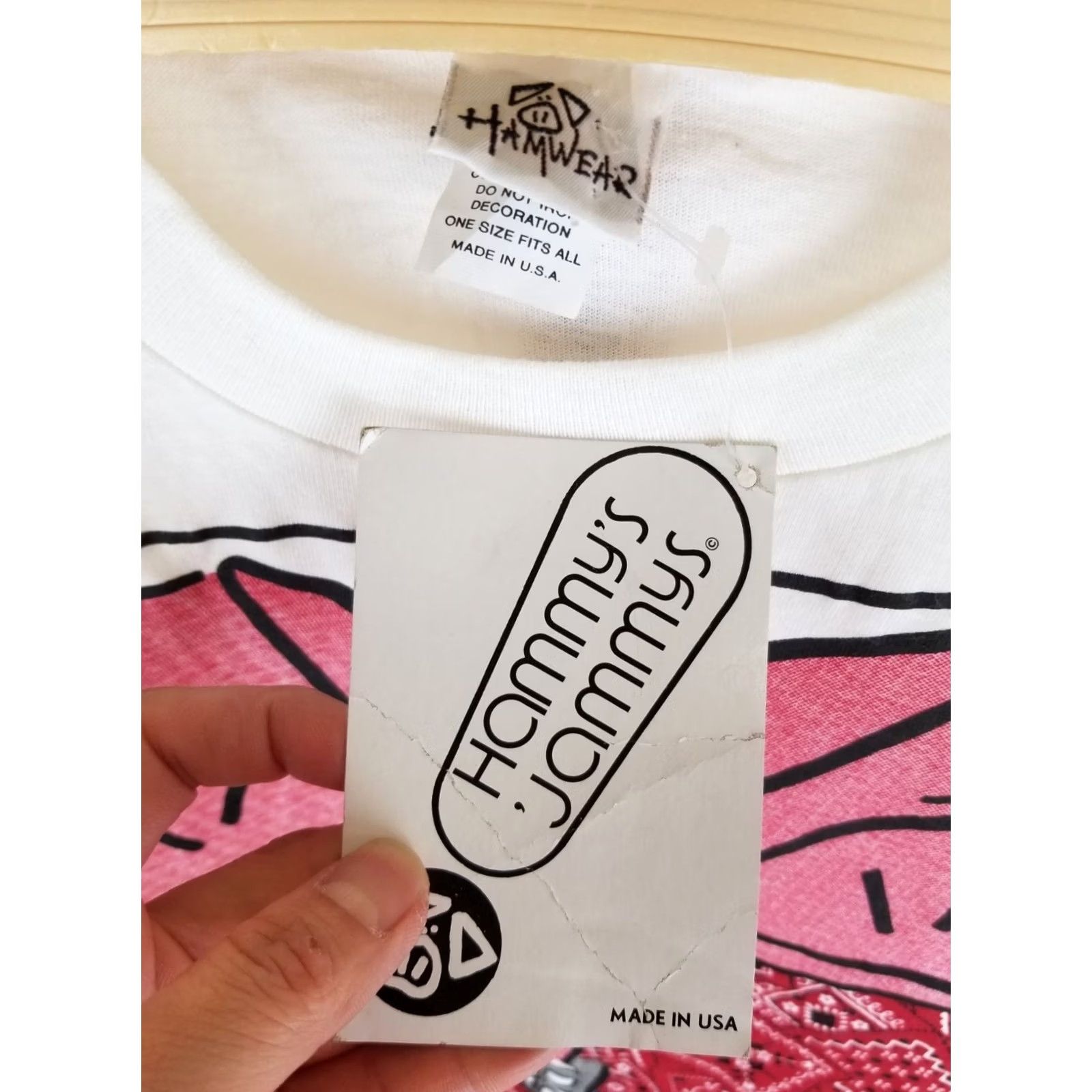 Vintage VINTAGE HAMMY'S JAMMY'S T-Shirt WOMEN'S One Size White Cotton 80's Crop Single Stitch Crew Neck Womens Size ONE SIZE - 5 Thumbnail
