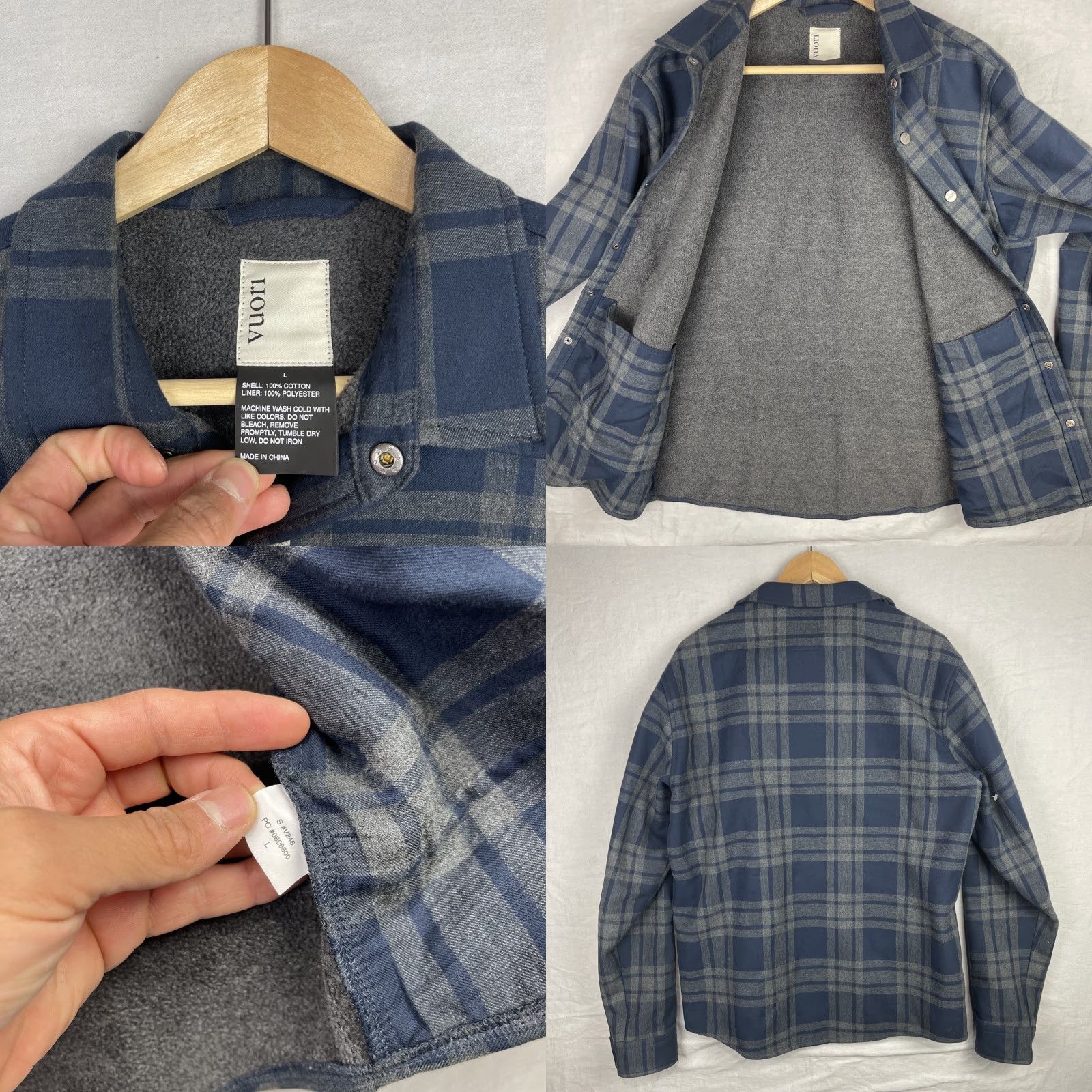 Vuori VINTAGE Vuori Range Jacket Mens Large Blue Plaid Shacket Fleece Lined Snap Size US L / EU 52-54 / 3 - 8 Thumbnail