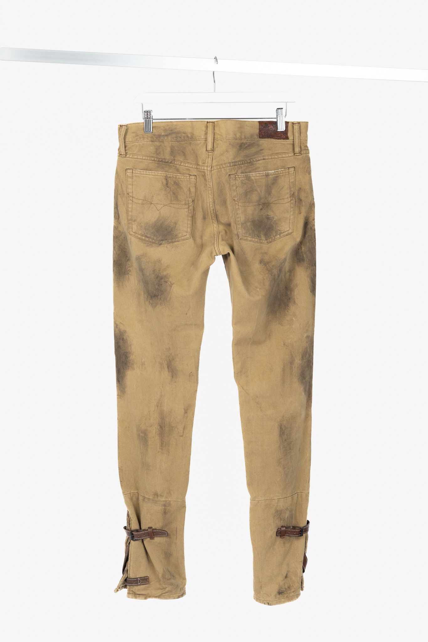 Ralph Lauren Ralph Lauren Tan Distressed Cotton Leather-Trim Jeans Size 29" - 2 Thumbnail