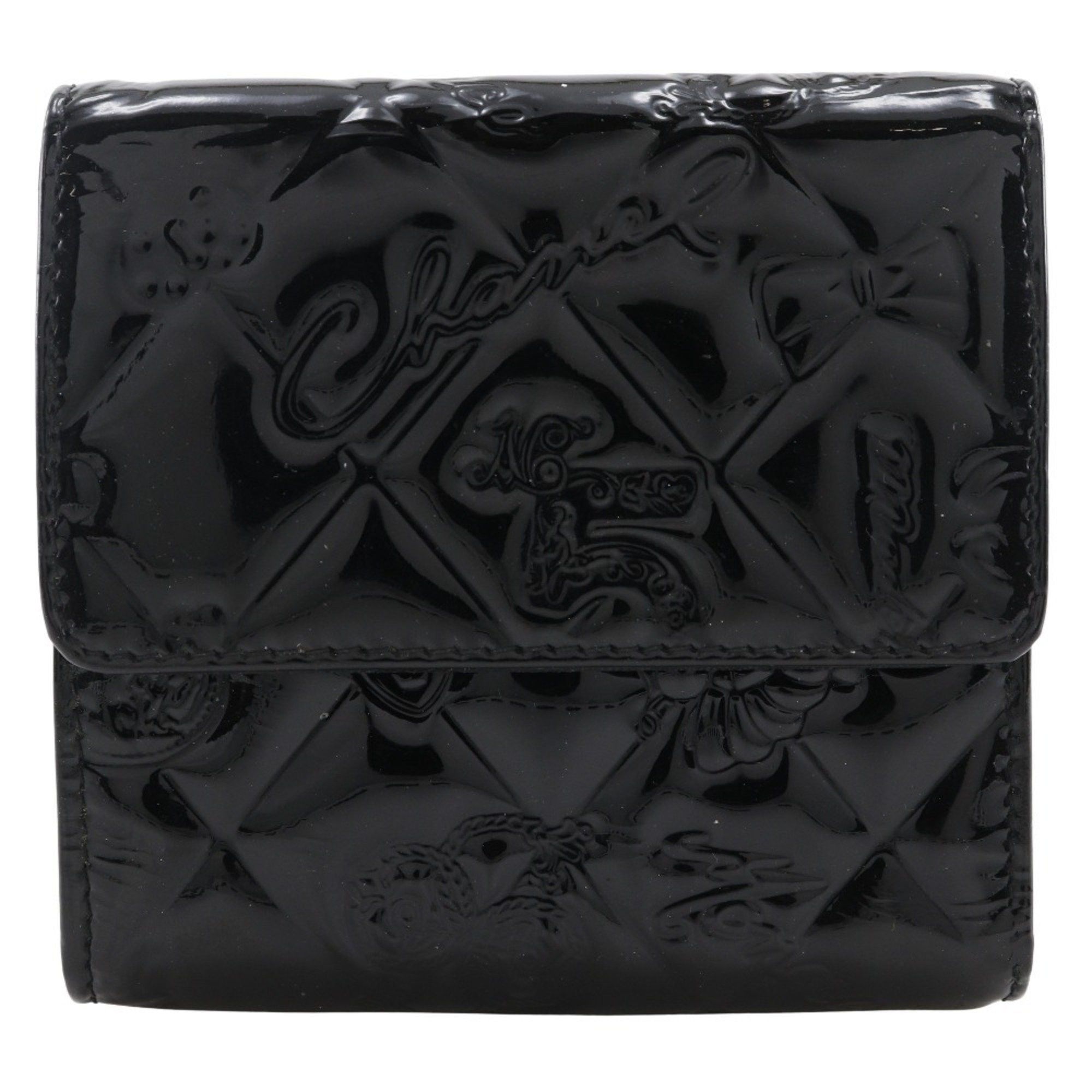 Chanel CHANEL Icon Line Bi-fold Wallet W A37152 Patent Leather 2014 Black Snap Button Women's Size ONE SIZE - 1 Thumbnail