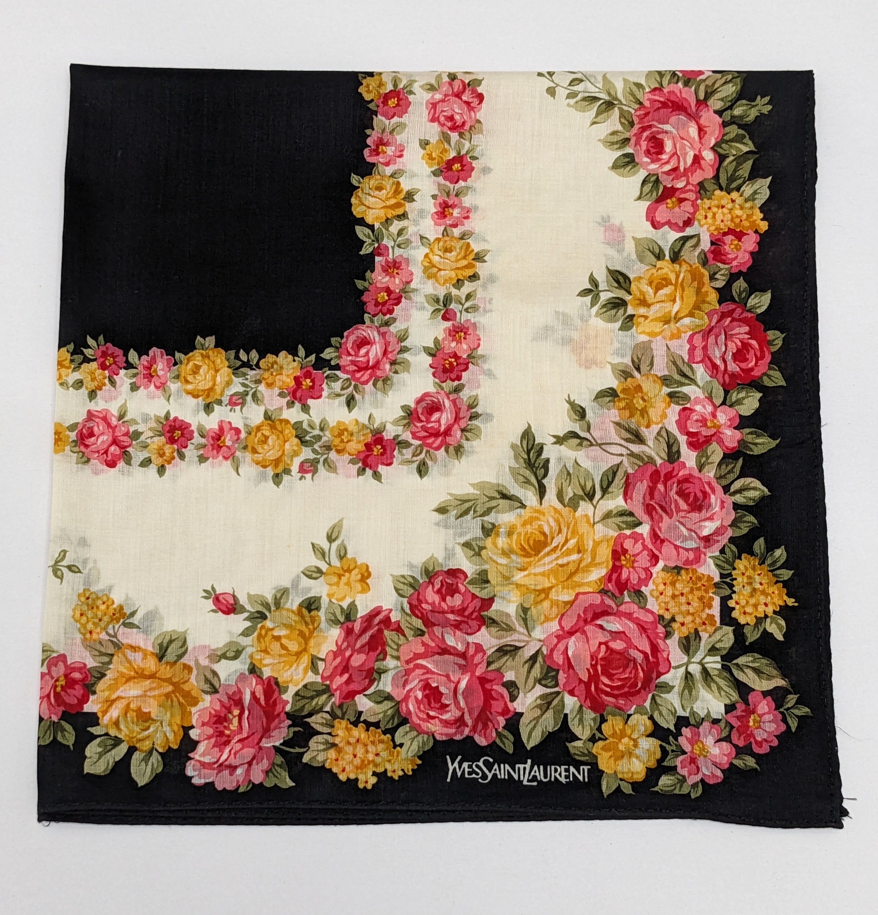 Yves Saint Laurent Yves Saint Laurent Silk Handkerchief Rose Floral Size ONE SIZE - 1 Thumbnail